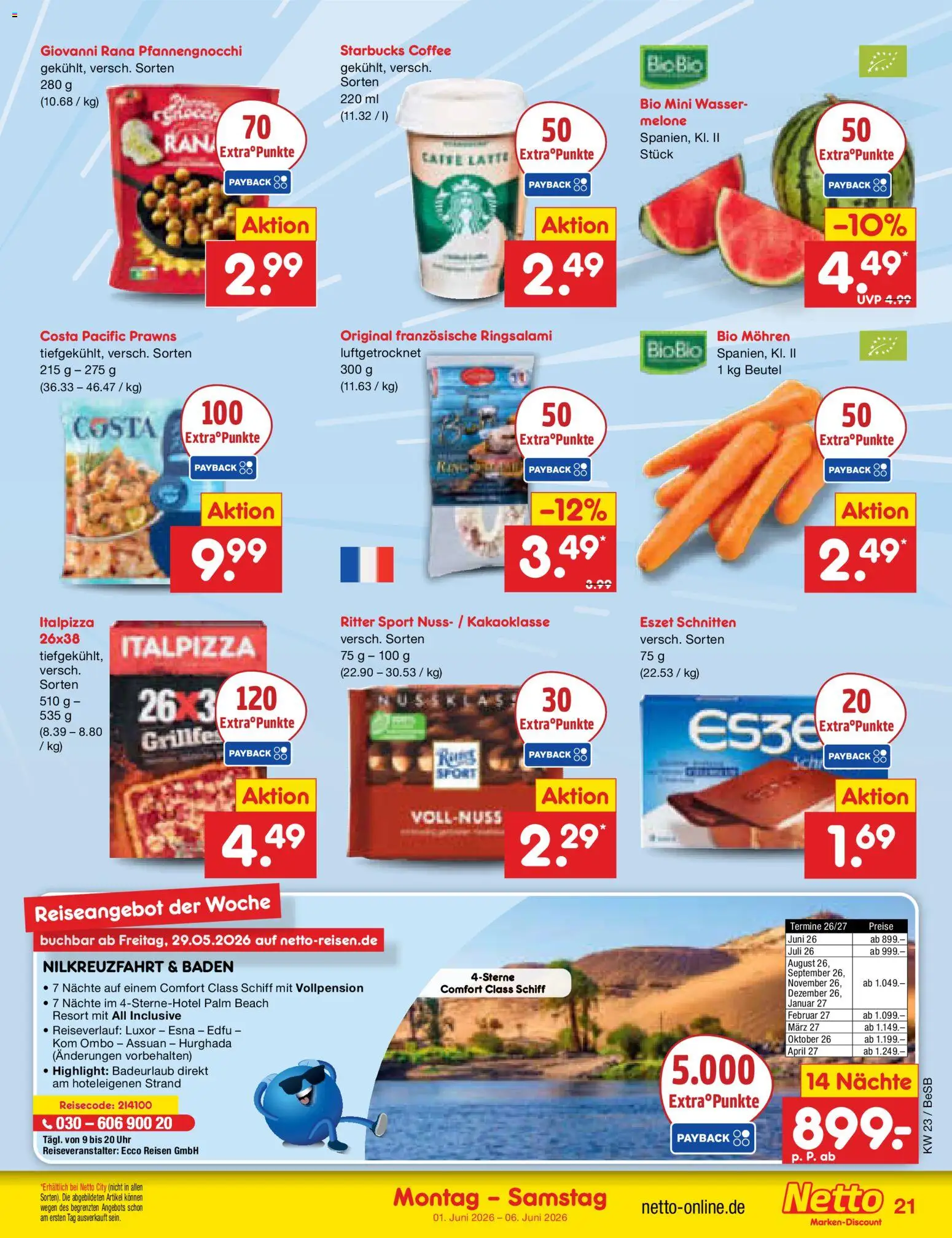 Netto Marken-Discount Prospekt – gültig ab 01.06.2026 | Seite: 23 | Produkte: Ritter sport, Starbucks, Wasser, Melone