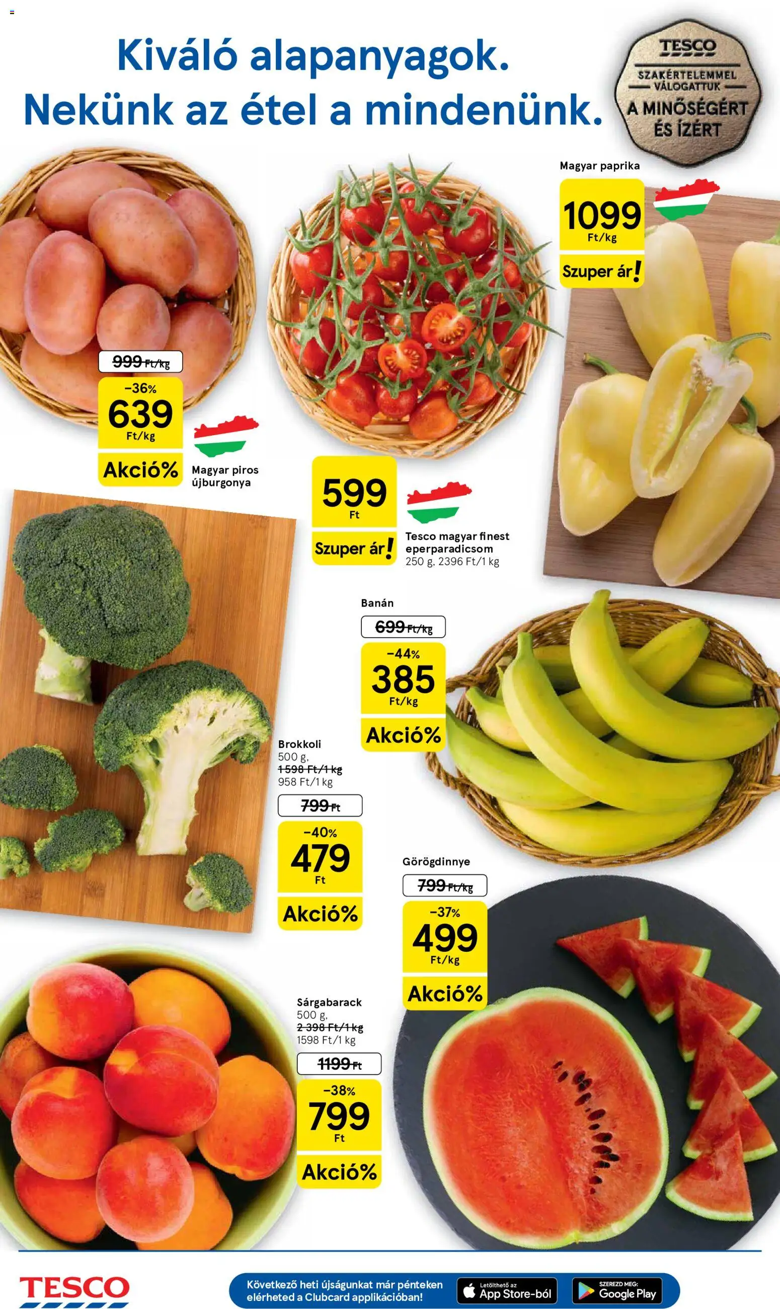 Tesco akciós ujság - amely érvényes a következő dátumtól: 21.05.2026 | Oldal: 2 | Termékek: Görögdinnye, Sárgabarack, Banán, Brokkoli