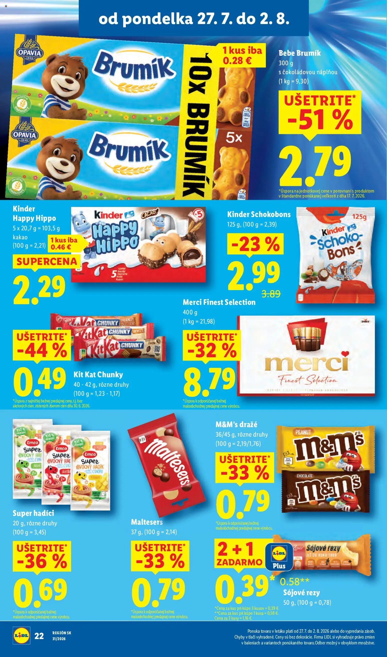 Nové Lidl akcie – leták je platný od 27.07.2026 | Strana: 30 | Produkty: Merci, Kinder, Mango, Kakao