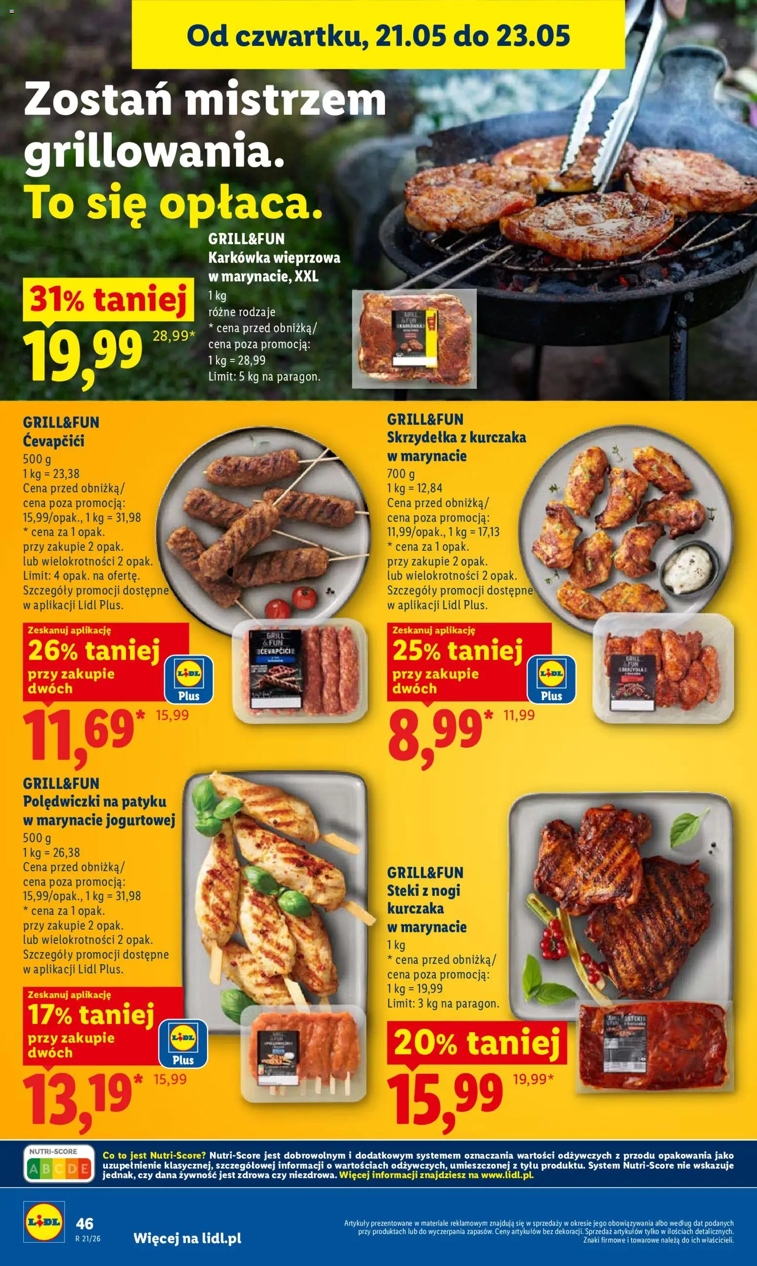 Lidl gazetka od 21.05.2026 | Strona: 48 | Produkty: Skrzydełka z kurczaka, Karkówka, Steki, Grill