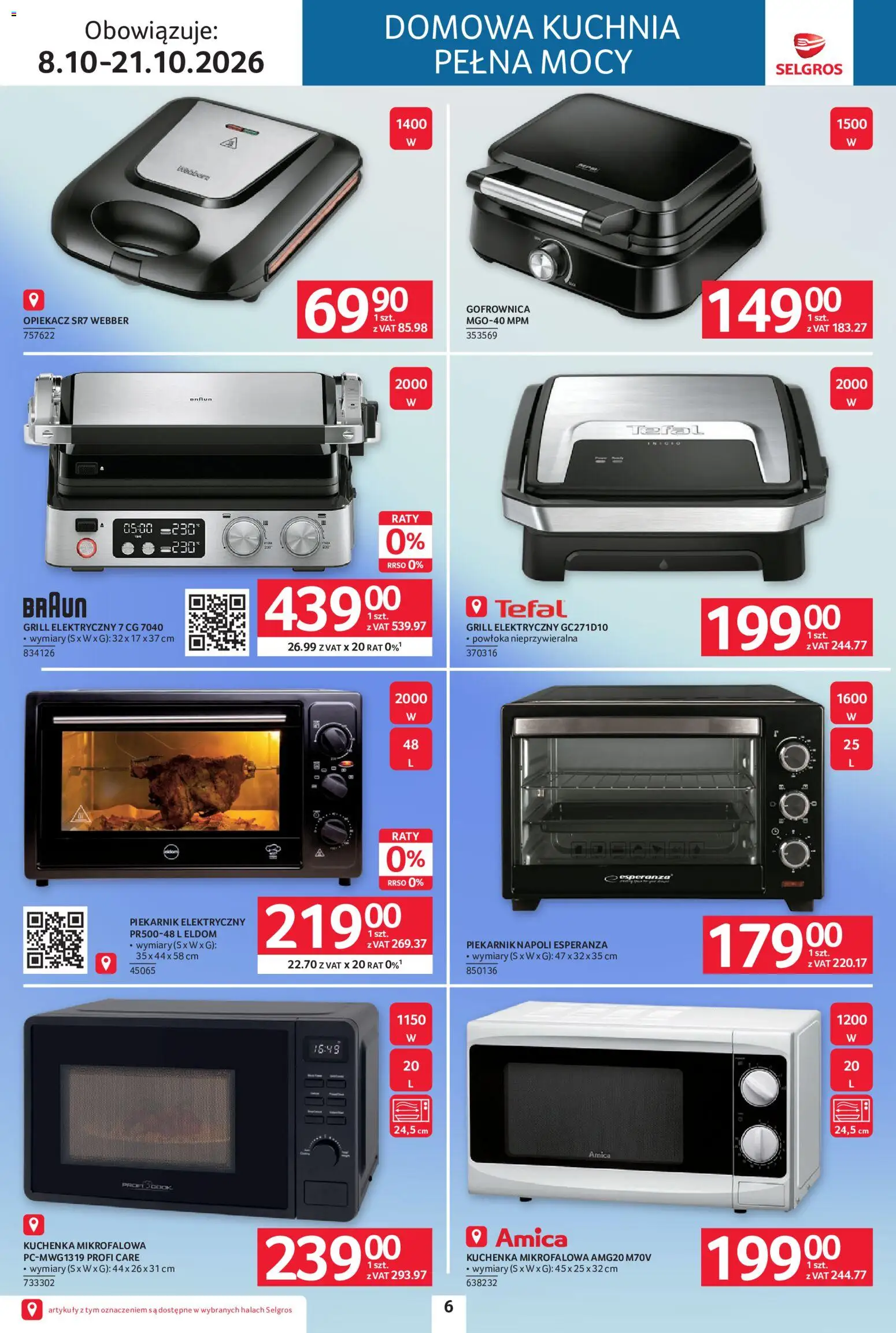 Selgros cash&carry gazetka - Elektro od 08.10.2026 | Strona: 6 | Produkty: Grill elektryczny, Piekarnik, Grill, Opiekacz