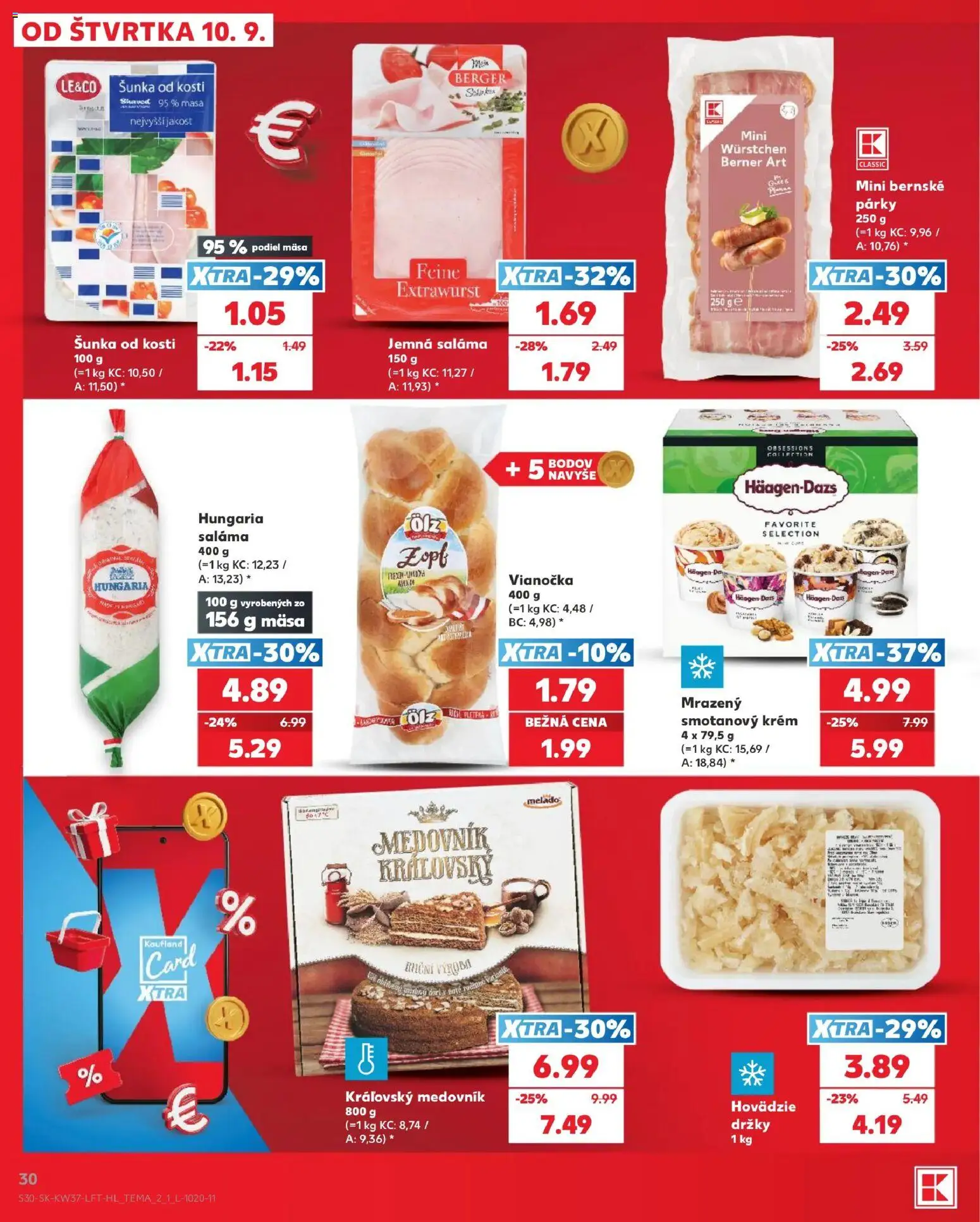 Nové Kaufland akcie – leták je platný od 10.09.2026 | Strana: 30 | Produkty: Šunka, Krém, Smotanový krém, Párky
