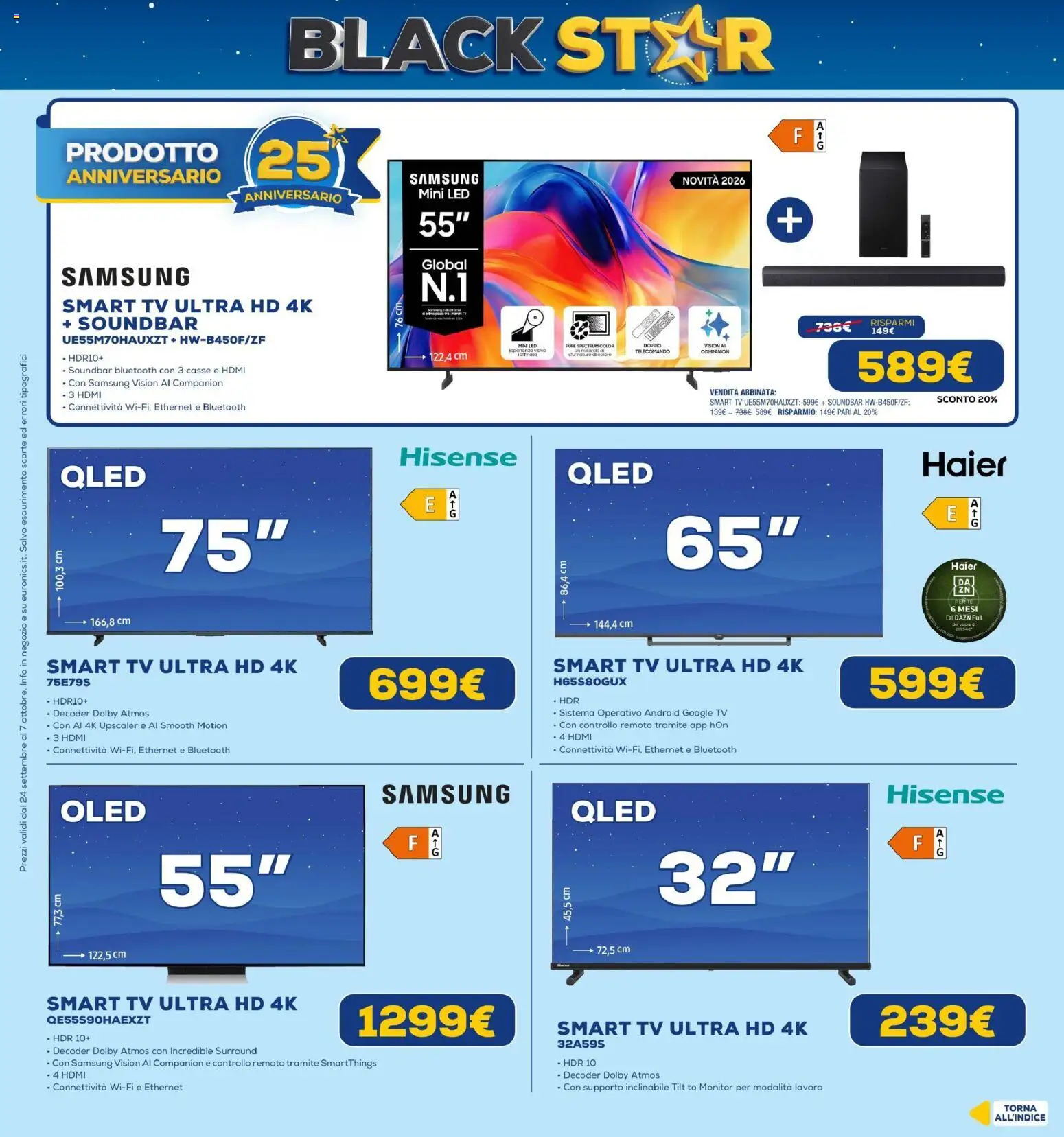 Volantino Euronics del 24/09/2026 | Pagina: 16 | Prodotti: Telecomando, smart TV, Soundbar, TV