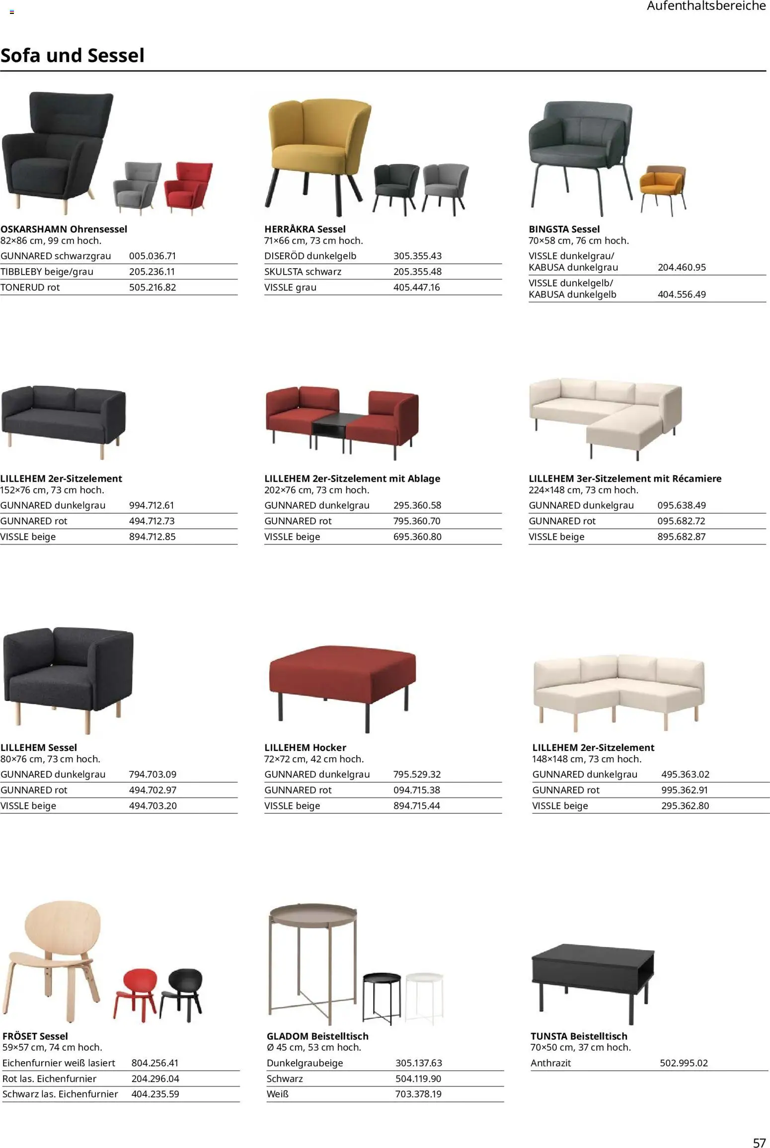 Ikea Büroeinrichtung – gültig ab 01.04.2026 | Seite: 57 | Produkte: Hocker, Beistelltisch, Sofa, Sessel