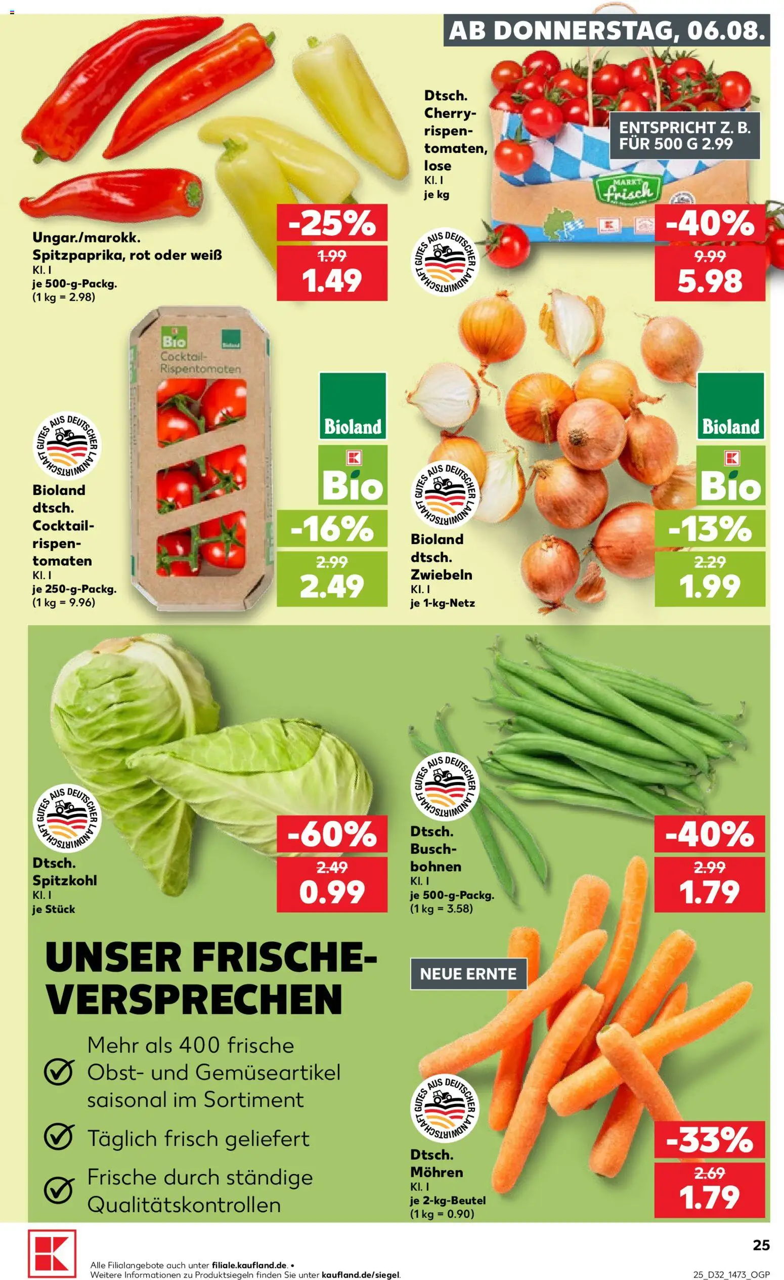 Kaufland Prospekt Rostock – gültig ab 06.08.2026 | Seite: 25 | Produkte: Tomaten, Mohren, Zwiebeln, Obst
