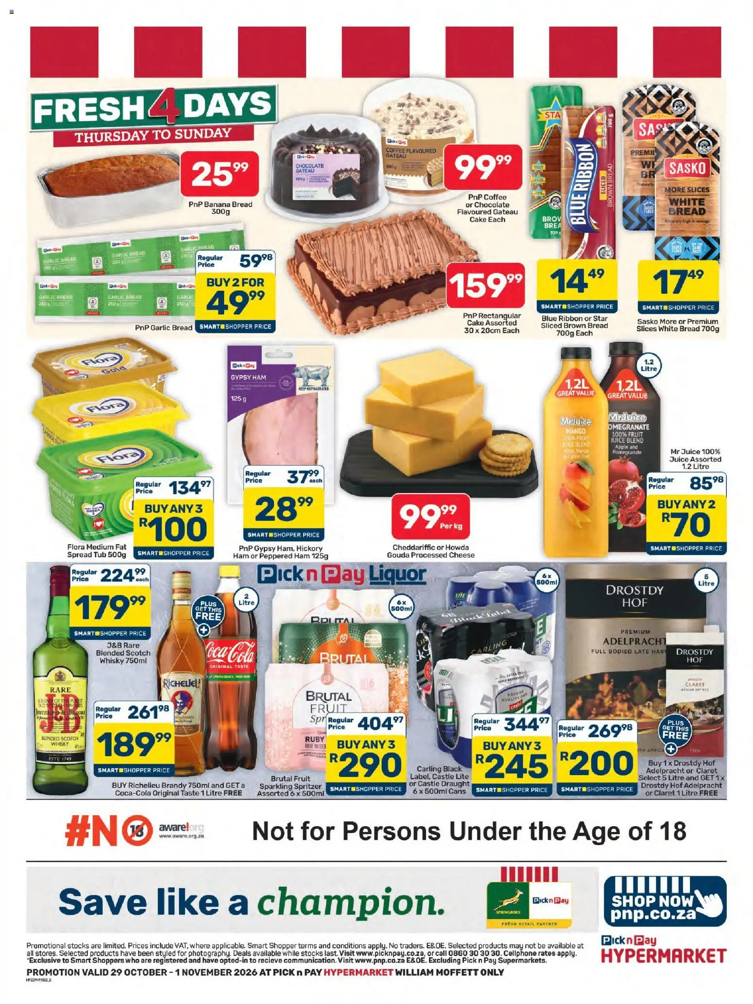 New Pick n Pay catalogue – valid from 29/10/2026 | Page: 2 | Products: Brandy, Ham, Fat spread, Garlic