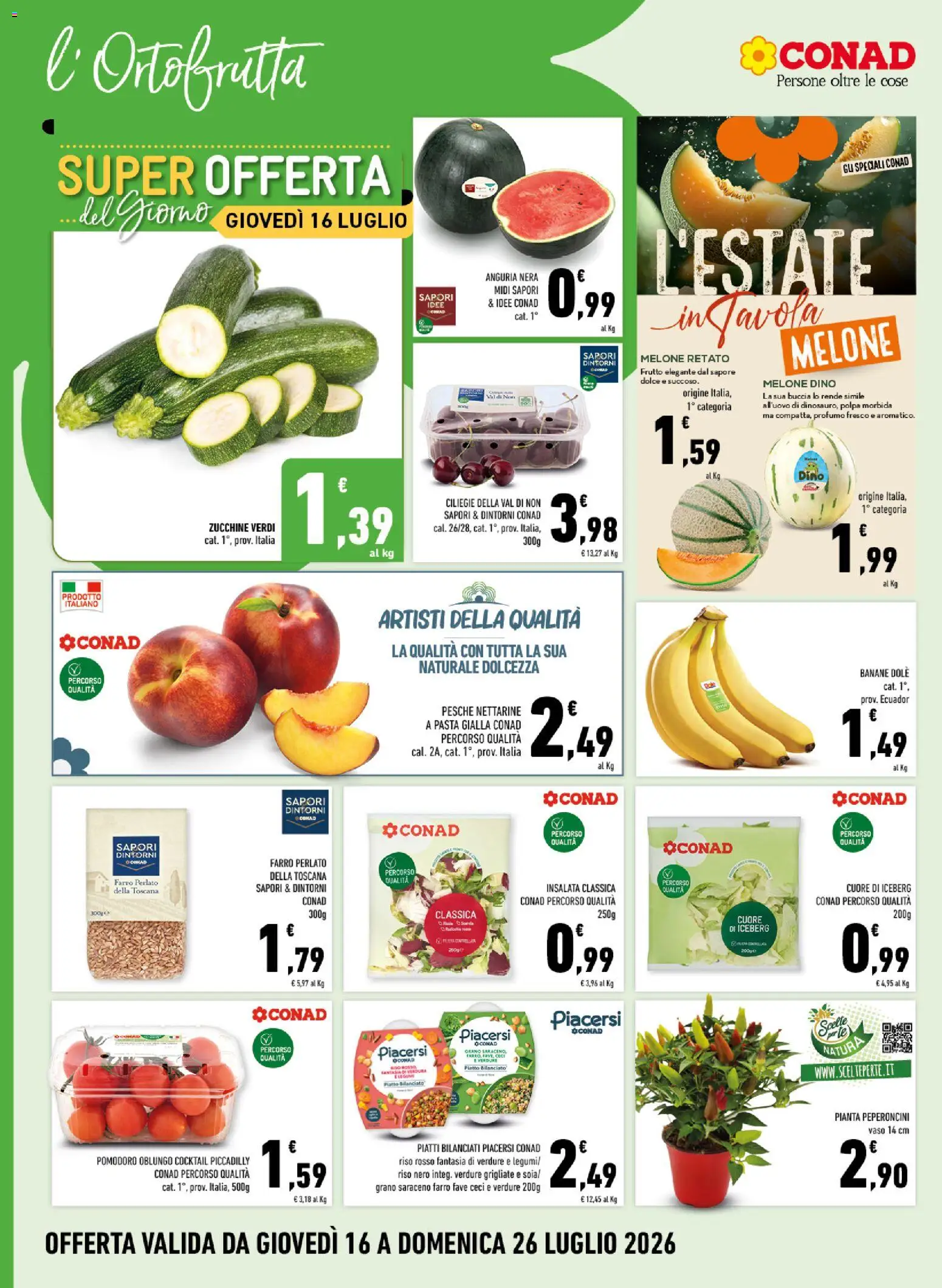 Volantino Conad del 16/07/2026 | Pagina: 4 | Prodotti: Riso, Pasta, Anguria, Vaso