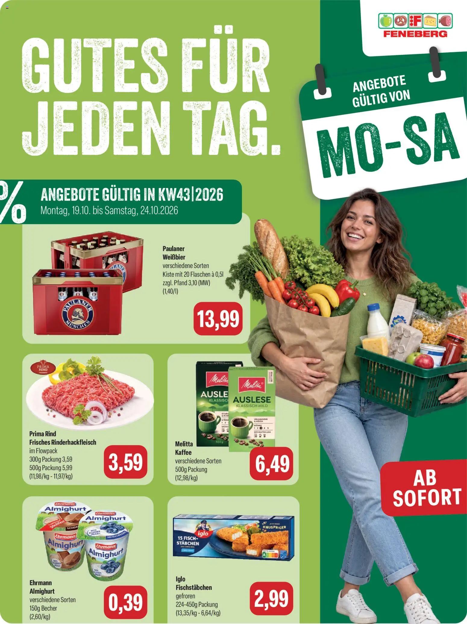 Feneberg Angebote – gültig ab 19.10.2026 | Seite: 1 | Produkte: Melitta, Weißbier, Fisch, Fischstabchen