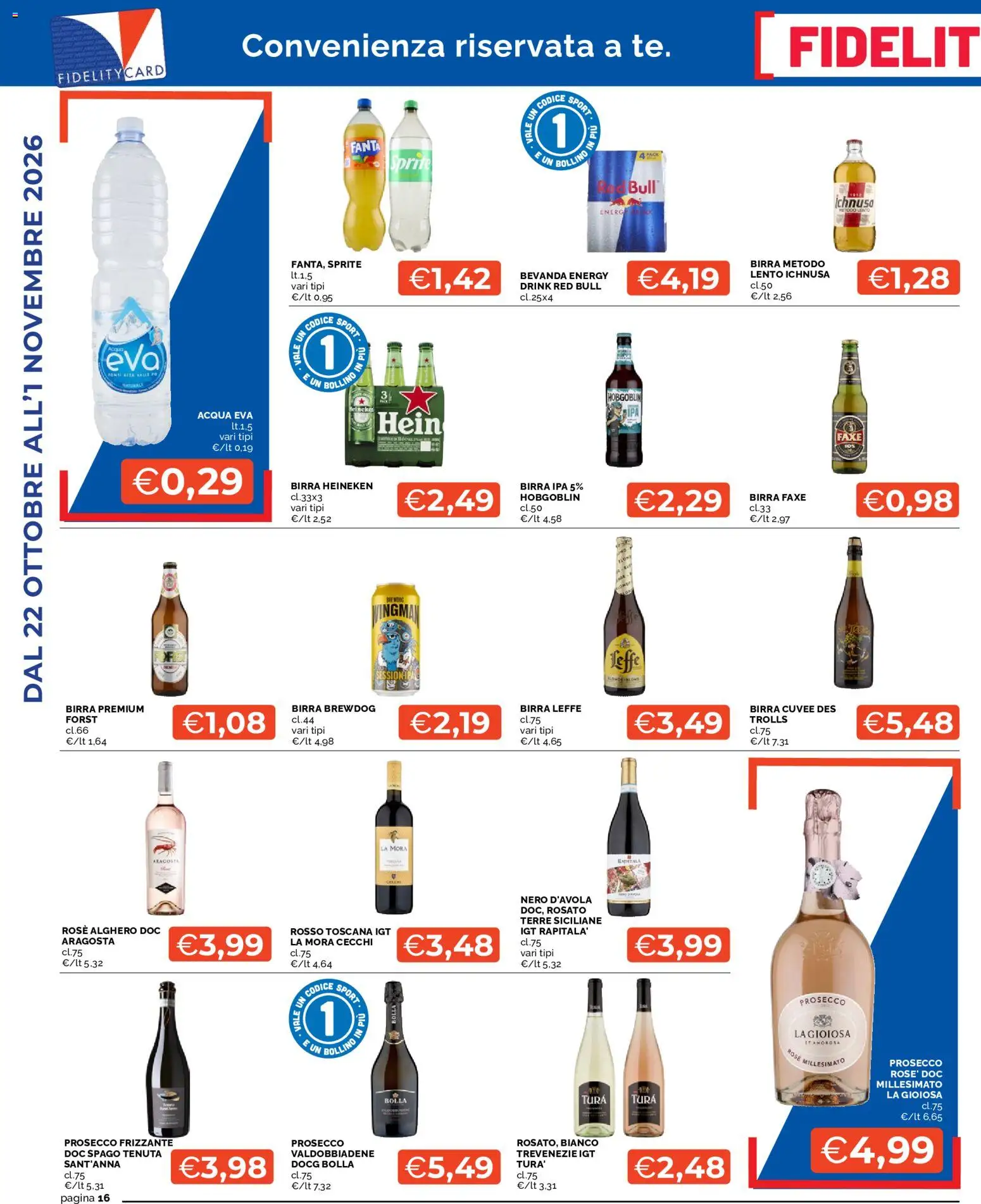 Volantino Mercatò del 22/10/2026 | Pagina: 16 | Prodotti: Birra, Acqua, Red Bull, Heineken