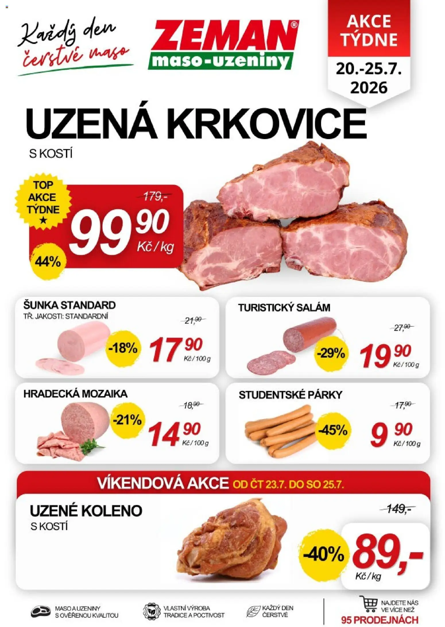 Prodejny Zeman leták od 20.07.2026 | Strana: 1 | Produkty: Uzeniny, Uzené koleno, Krkovice, Uzená krkovice
