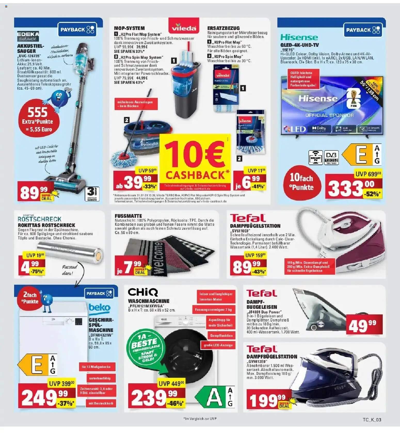 E center - E center: Wochenangebote – gültig ab 28.06.2026 | Seite: 56 | Produkte: Hisense, Bügeleisen, Waschmaschine, Fußmatte