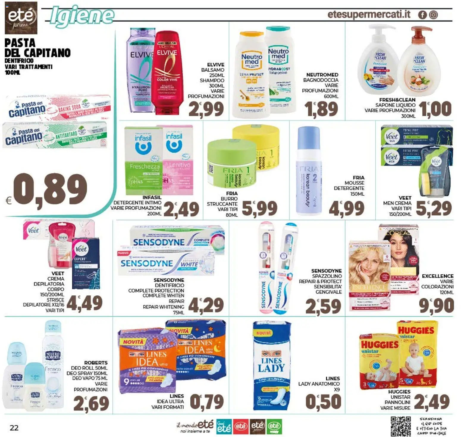 Volantino Eté del 19/08/2026 | Pagina: 22 | Prodotti: Crema, Struccante, Pannolini, Intimo