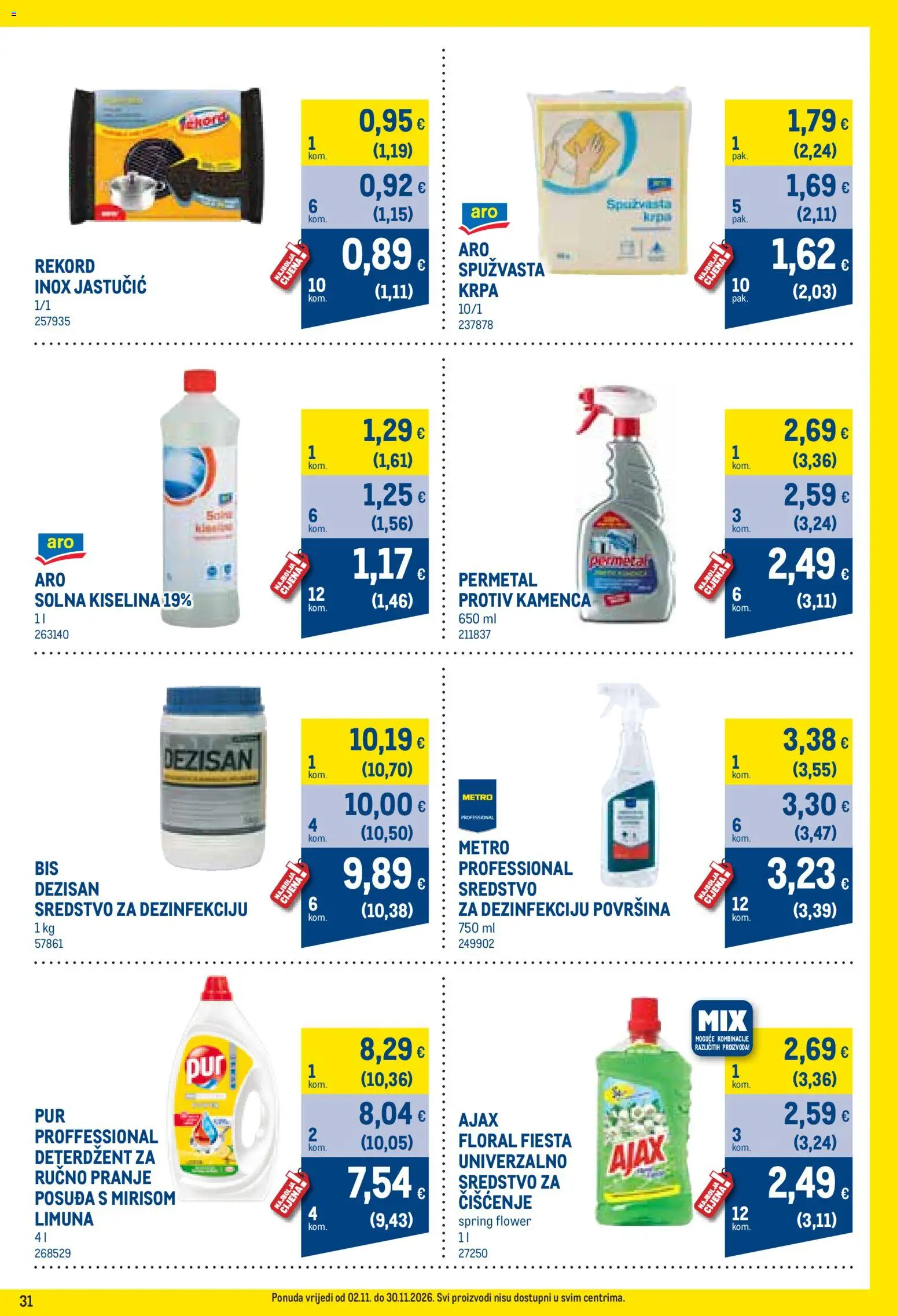 Metro katalog | vrijedi od 02.11.2026 | Stranica: 31 | Proizvodi: Solna kiselina, Krpa, Deterdžent, Ajax