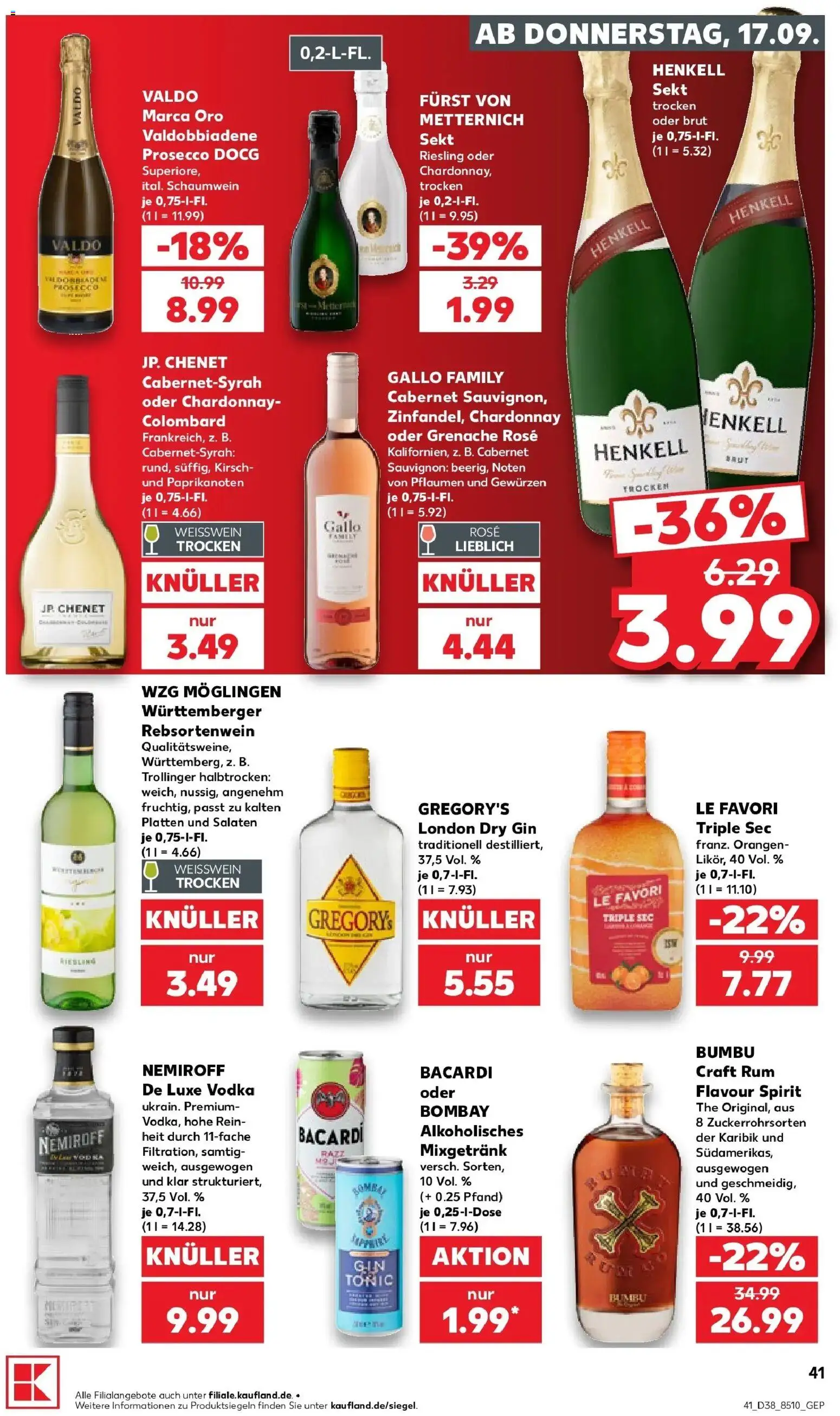 Prospekt Kaufland ab 14.09.2026 » Angebote Online zum Blättern | Seite: 53 | Produkte: Mixgetränk, Weißwein, Prosecco, Gin