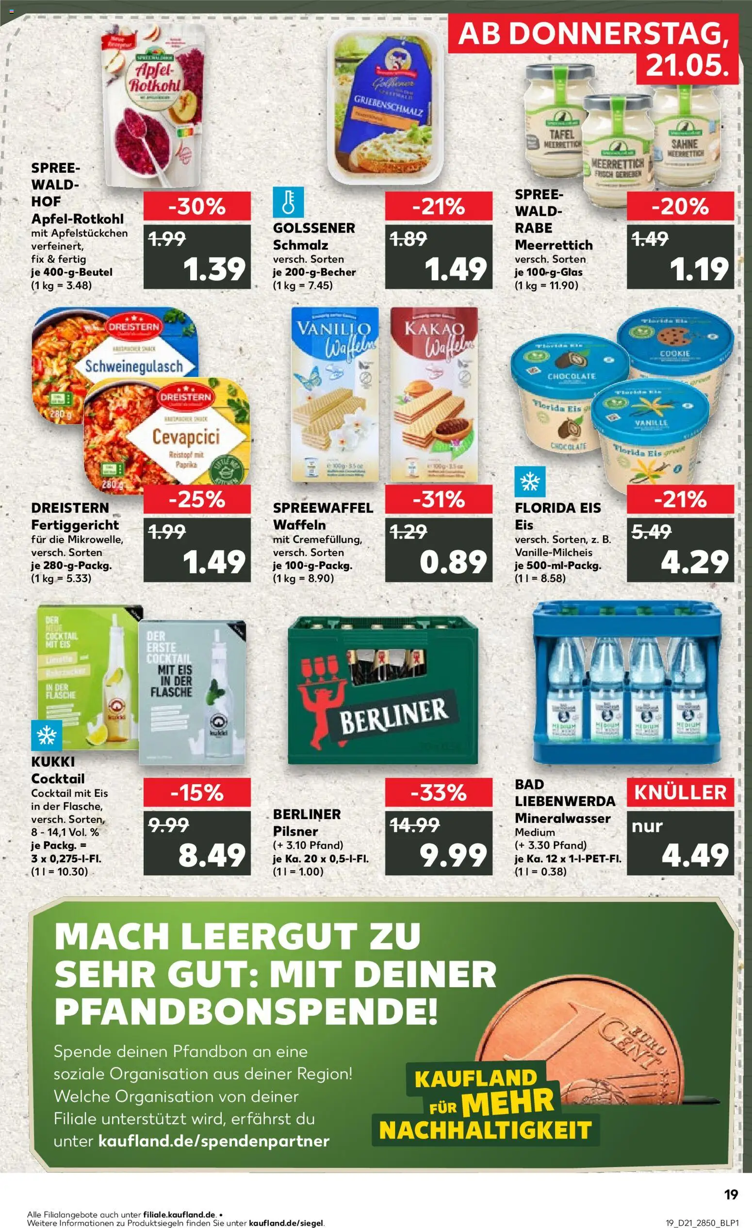Kaufland Prospekt Potsdam	 – gültig ab 21.05.2026 | Seite: 19 | Produkte: Berliner, Cevapcici, Mineralwasser, Waffeln