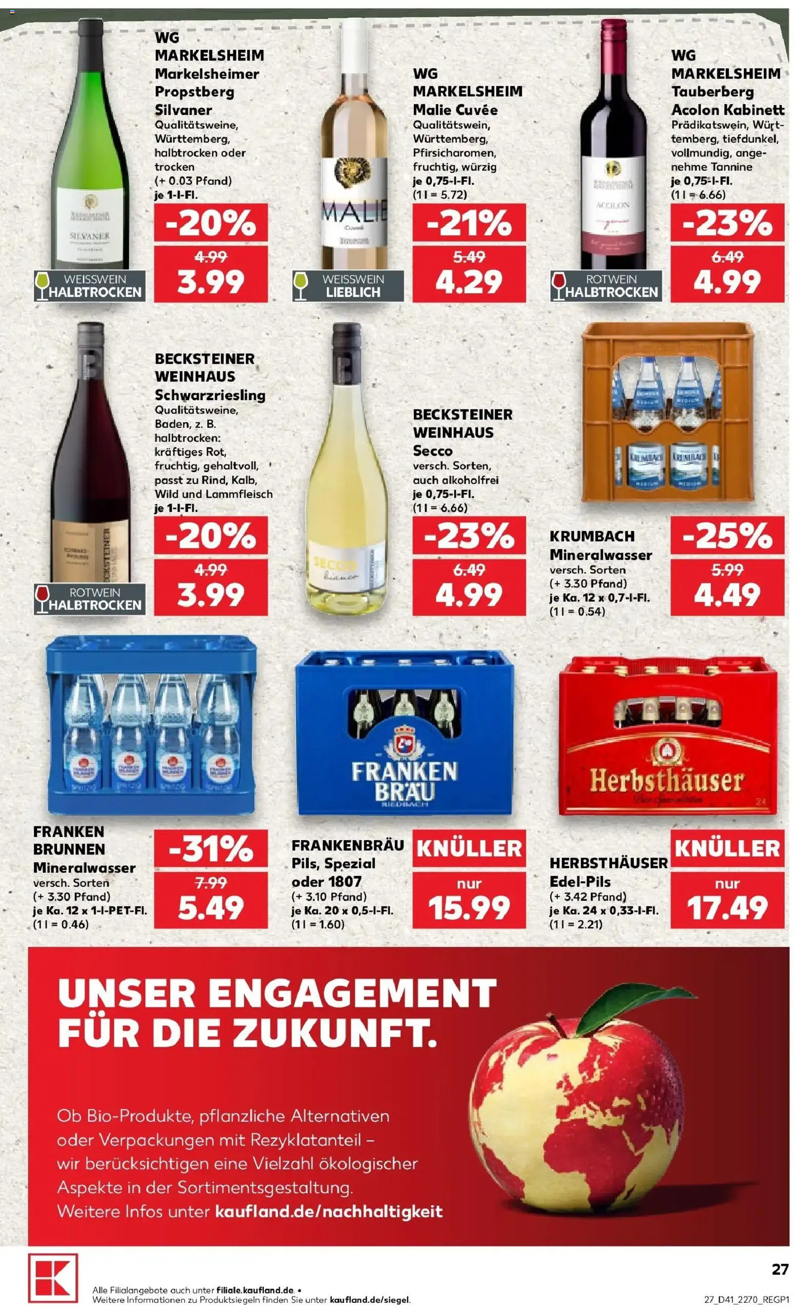 Prospekt Kaufland ab 08.10.2026 » Angebote Online zum Blättern | Seite: 27 | Produkte: Weißwein, Rotwein, Mineralwasser