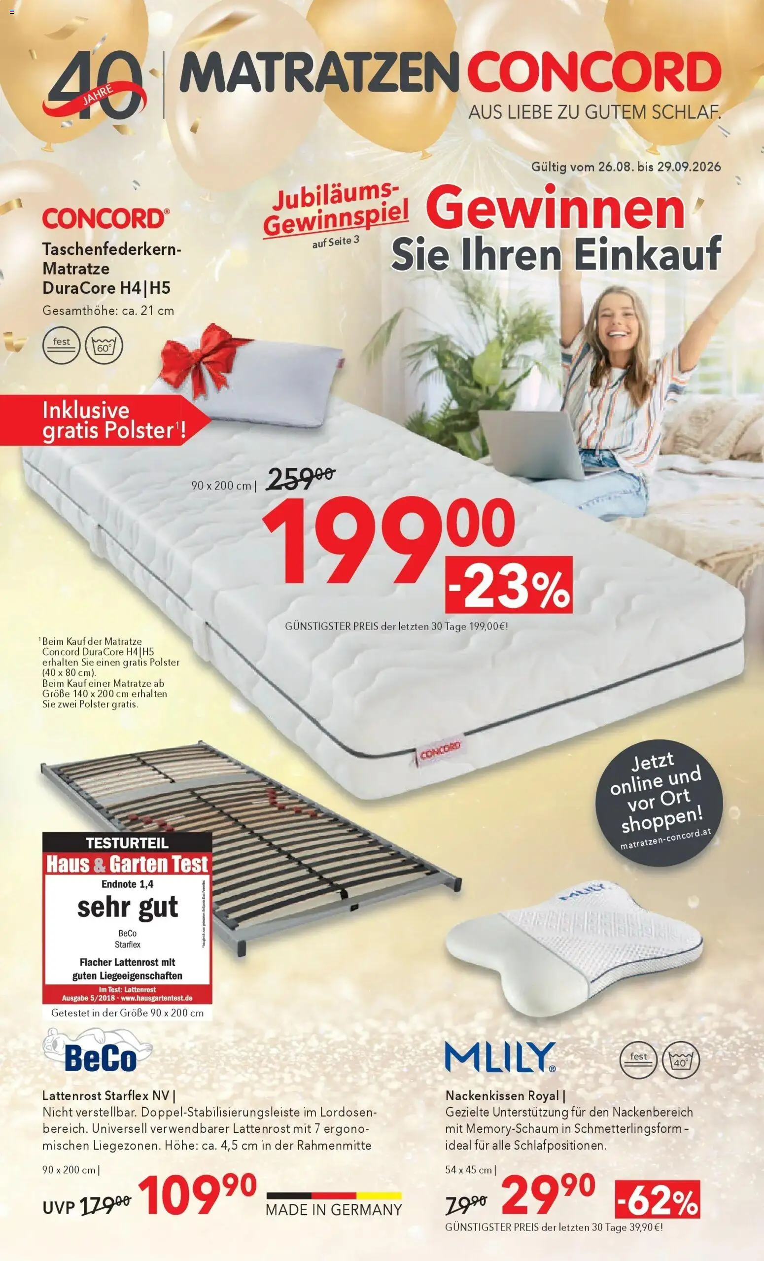Matratzen Concord Freistadt gültig ab 26.08.2026 | Seite: 1 | Produkte: Matratze, Lattenrost