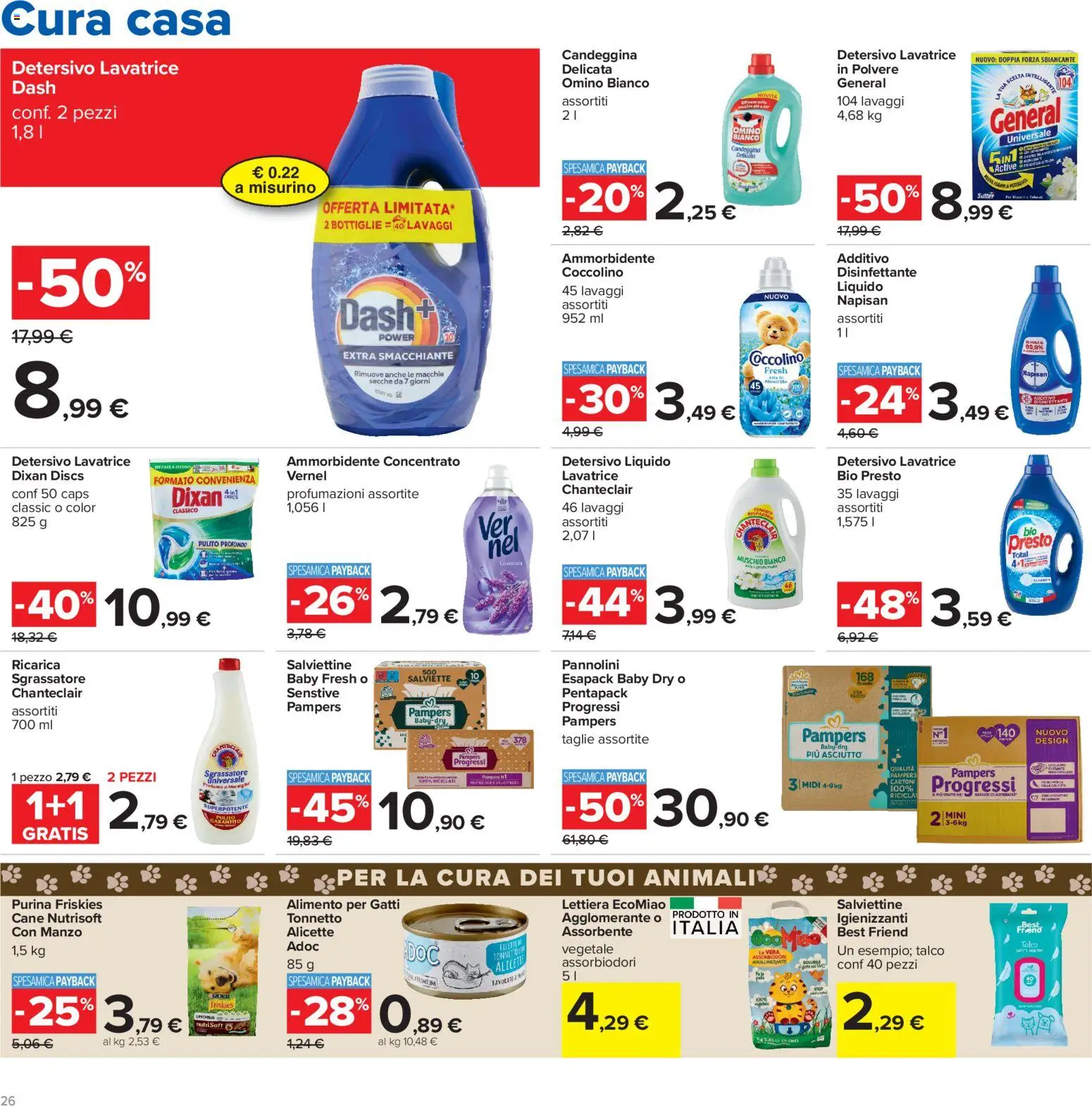 Volantino Carrefour del 13/10/2026 | Pagina: 26 | Prodotti: Pannolini, Ammorbidente, Candeggina, Sgrassatore