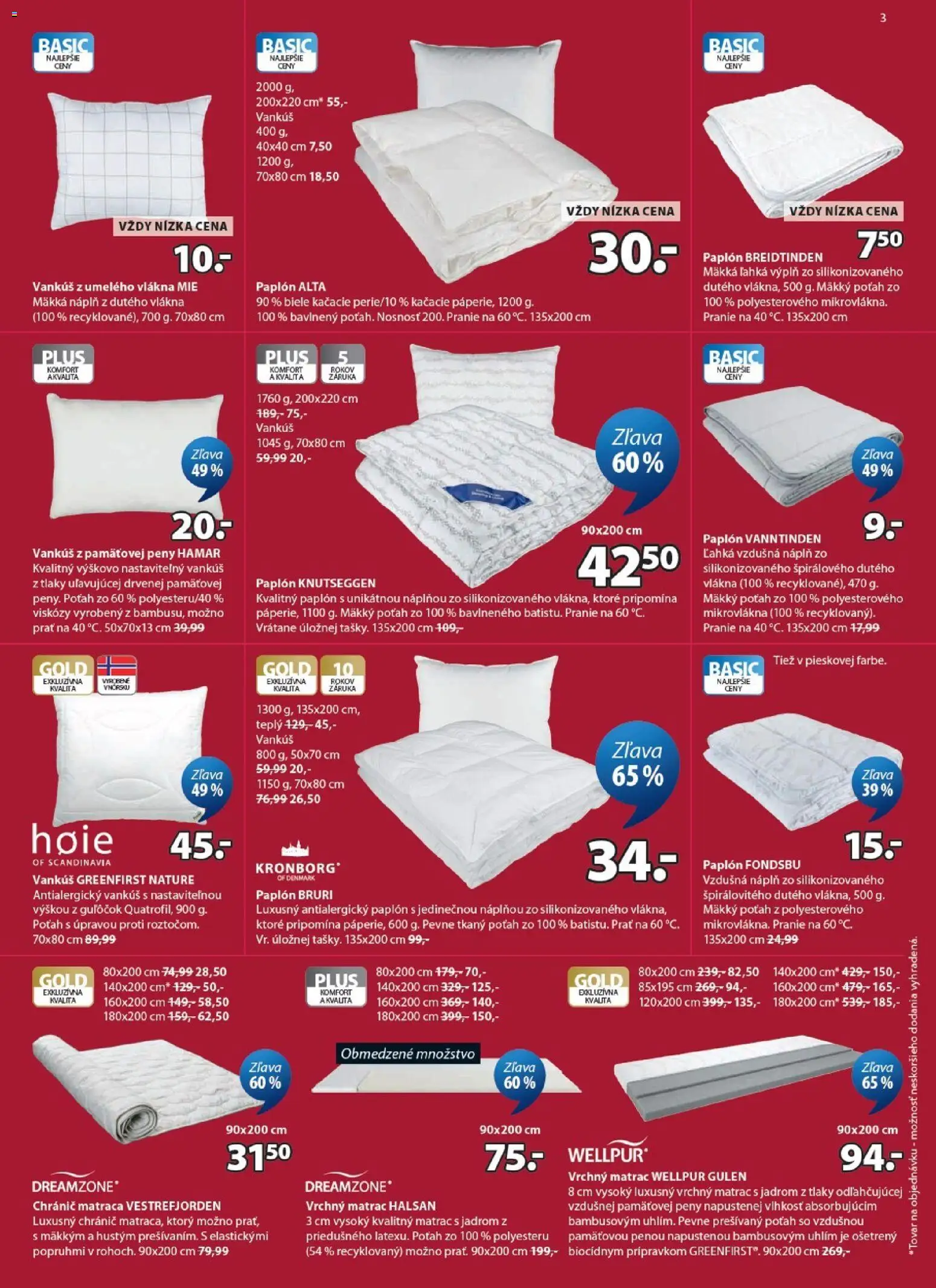 Nové JYSK akcie – leták je platný od 10.06.2026 | Strana: 3 | Produkty: Matrac, Vrchný matrac, Vankúš