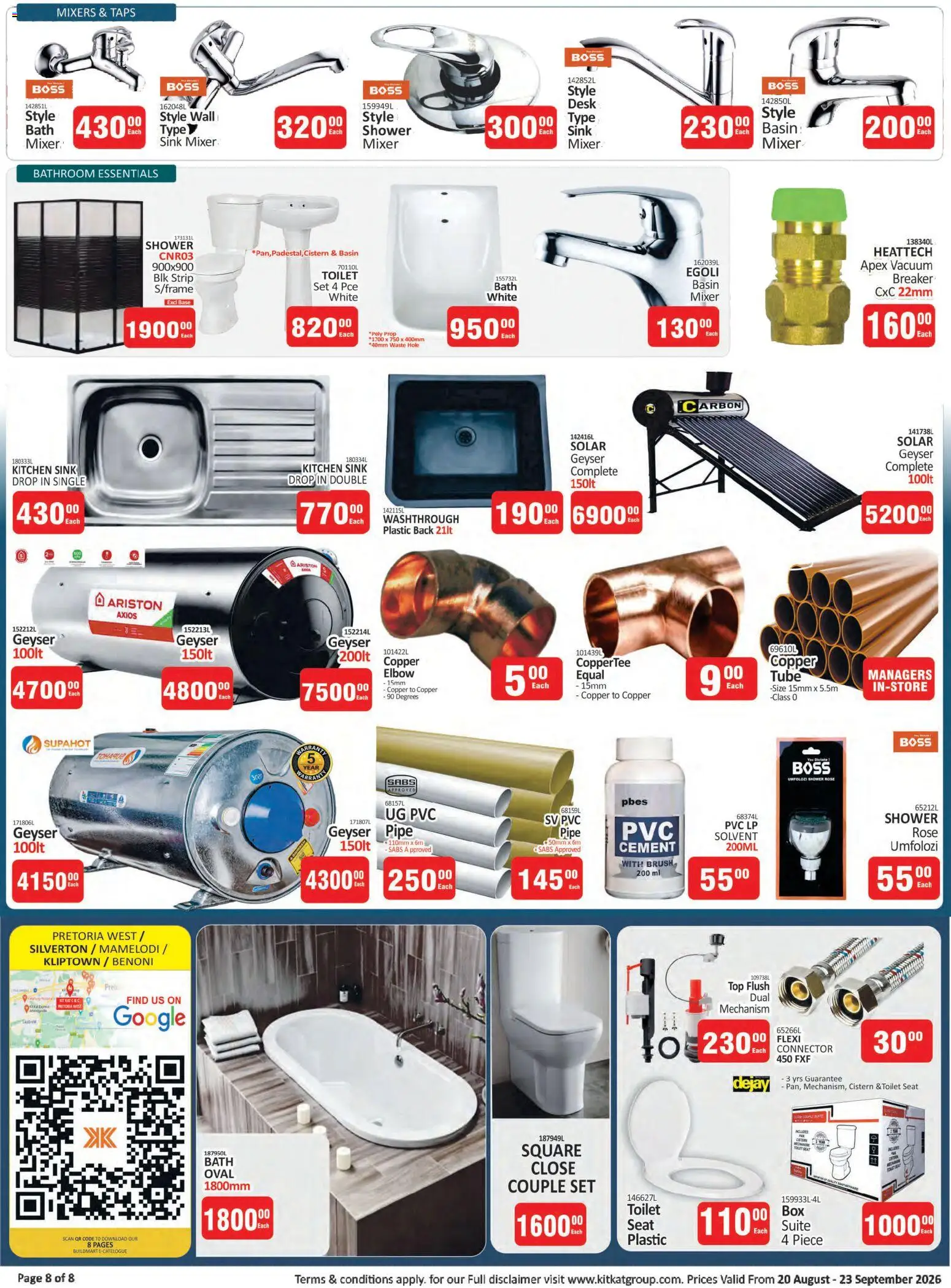 New KIT KAT Cash & Carry catalogue – valid from 20/08/2026 | Page: 8 | Products: Connector, Toilet, Geyser, Cement