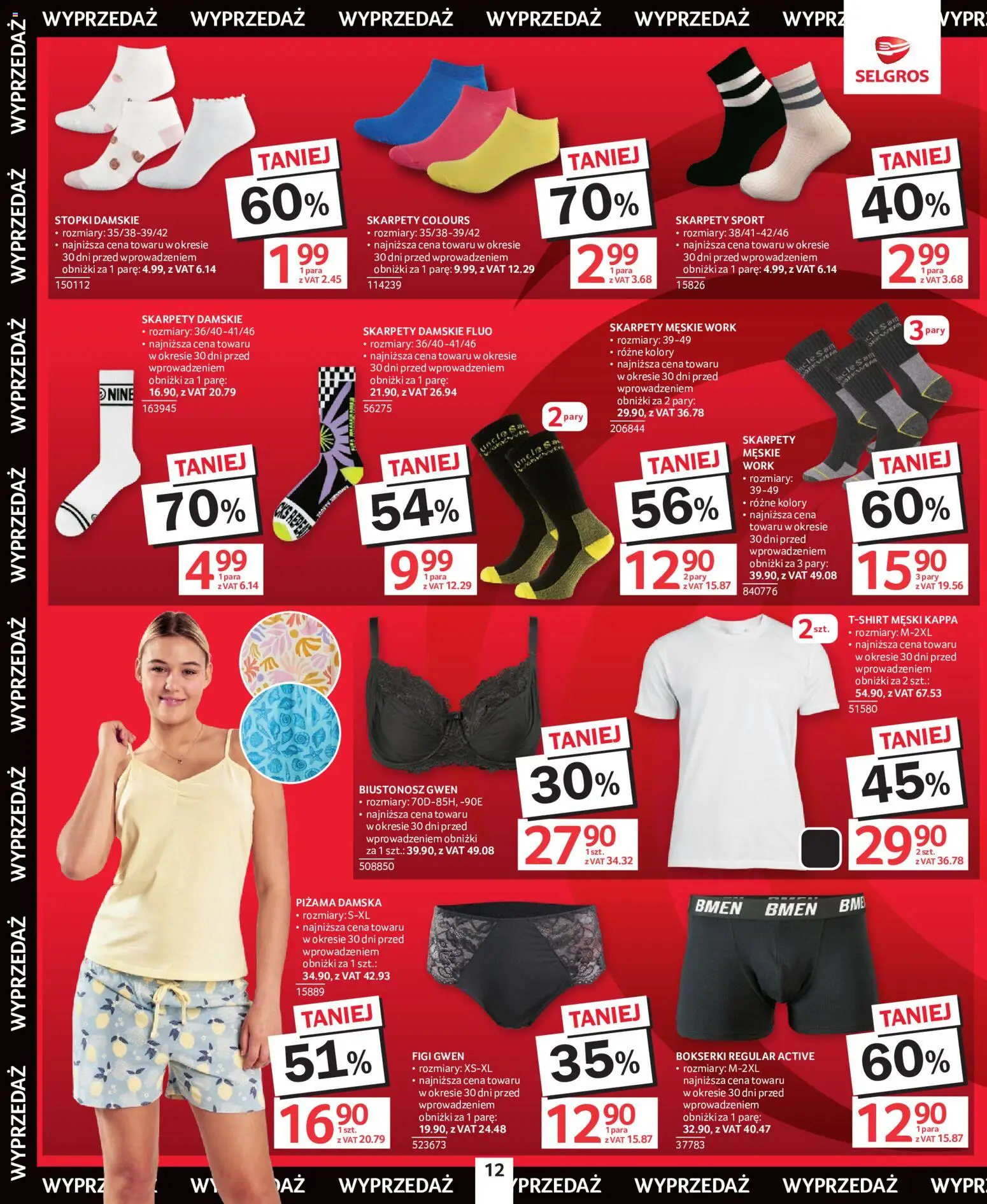 Selgros cash&carry gazetka - Totalna Wyprzedaż od 16.07.2026 | Strona: 12 | Produkty: Biustonosz, Piżama, Bokserki, Skarpety męskie