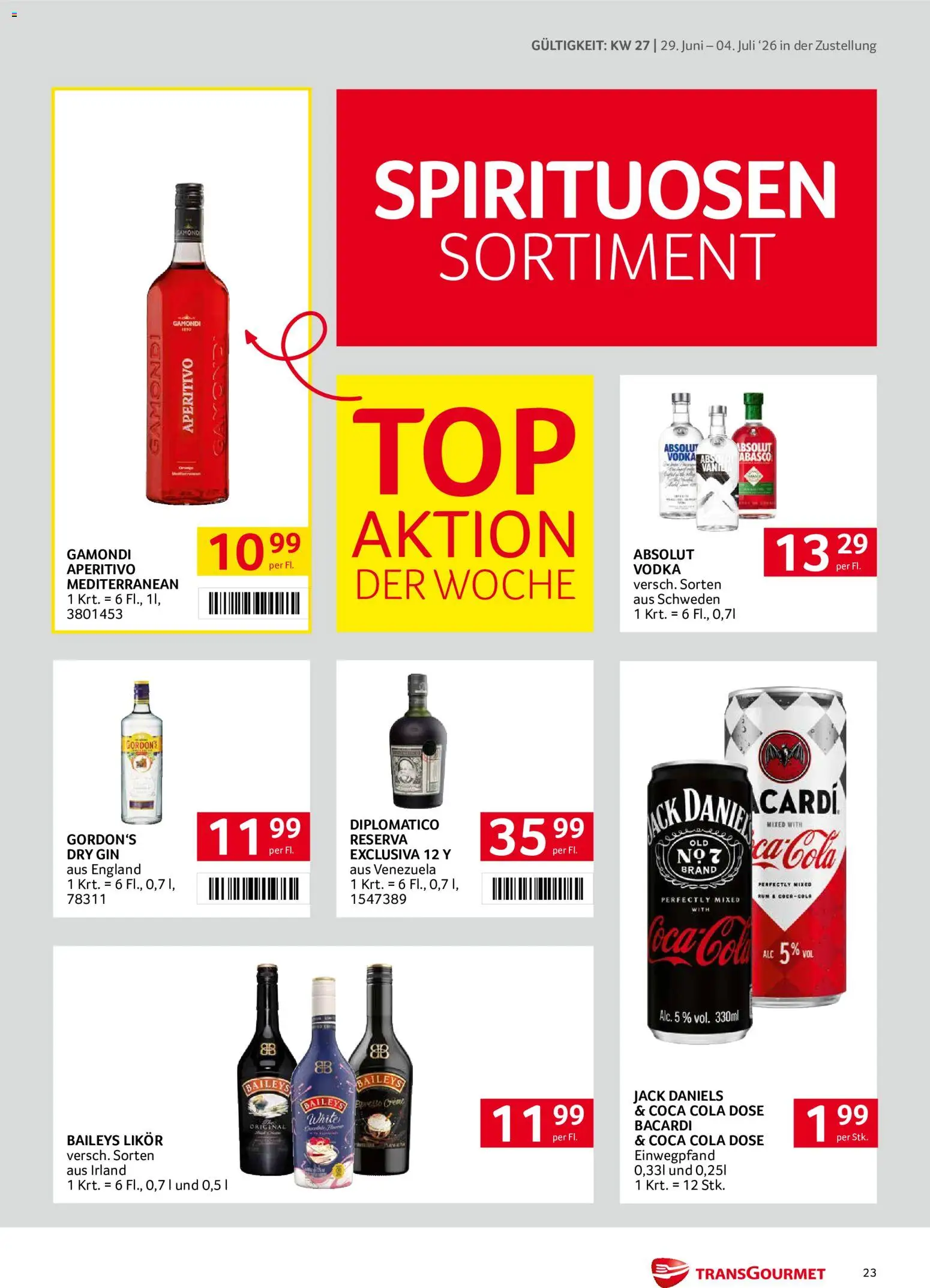 Transgourmet Zustellaktion gültig ab 29.06.2026 | Seite: 23 | Produkte: Gin, Creme