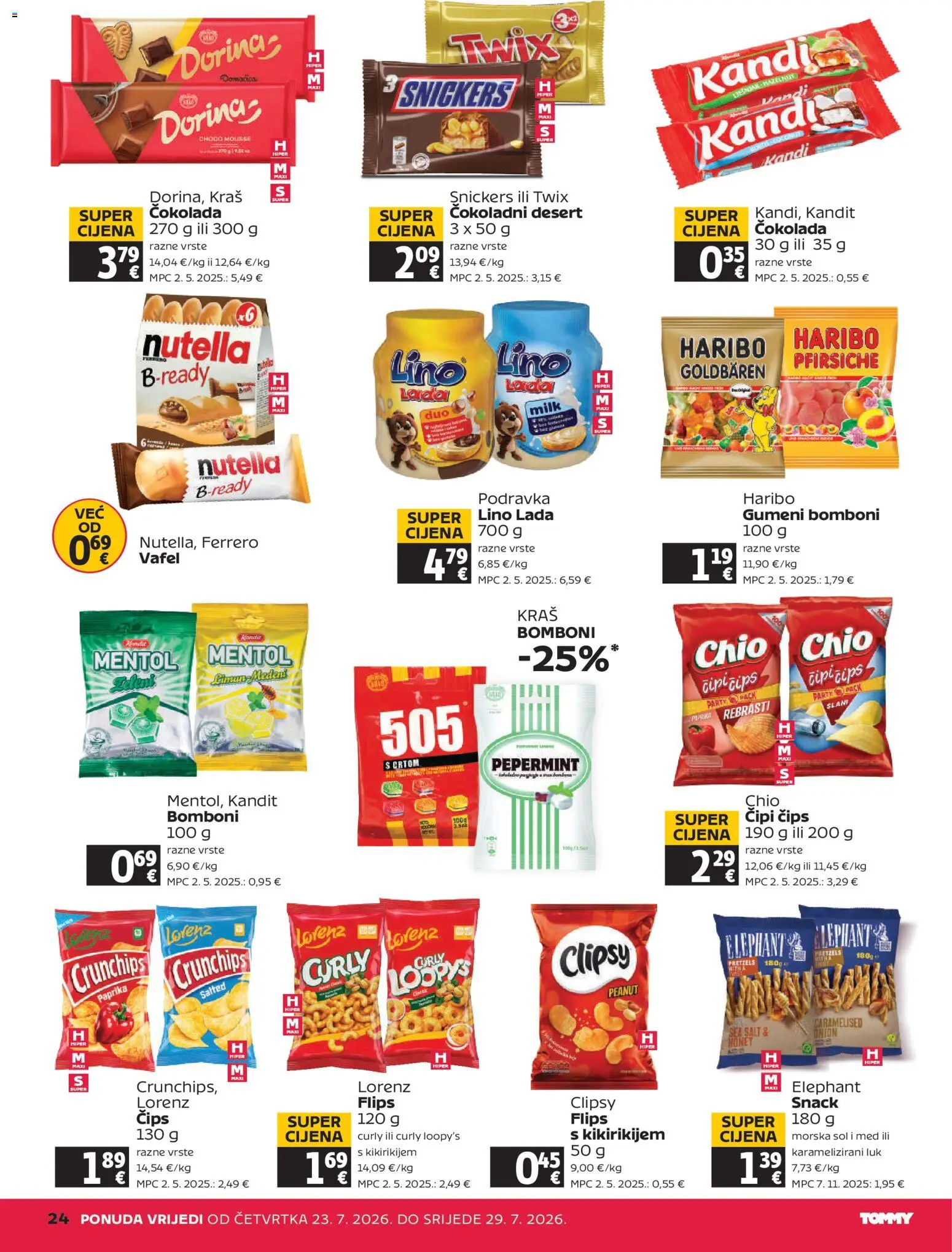 Tommy katalog | vrijedi od 23.07.2026 | Stranica: 24 | Proizvodi: Čokolada, Paprika, Čips, Sol