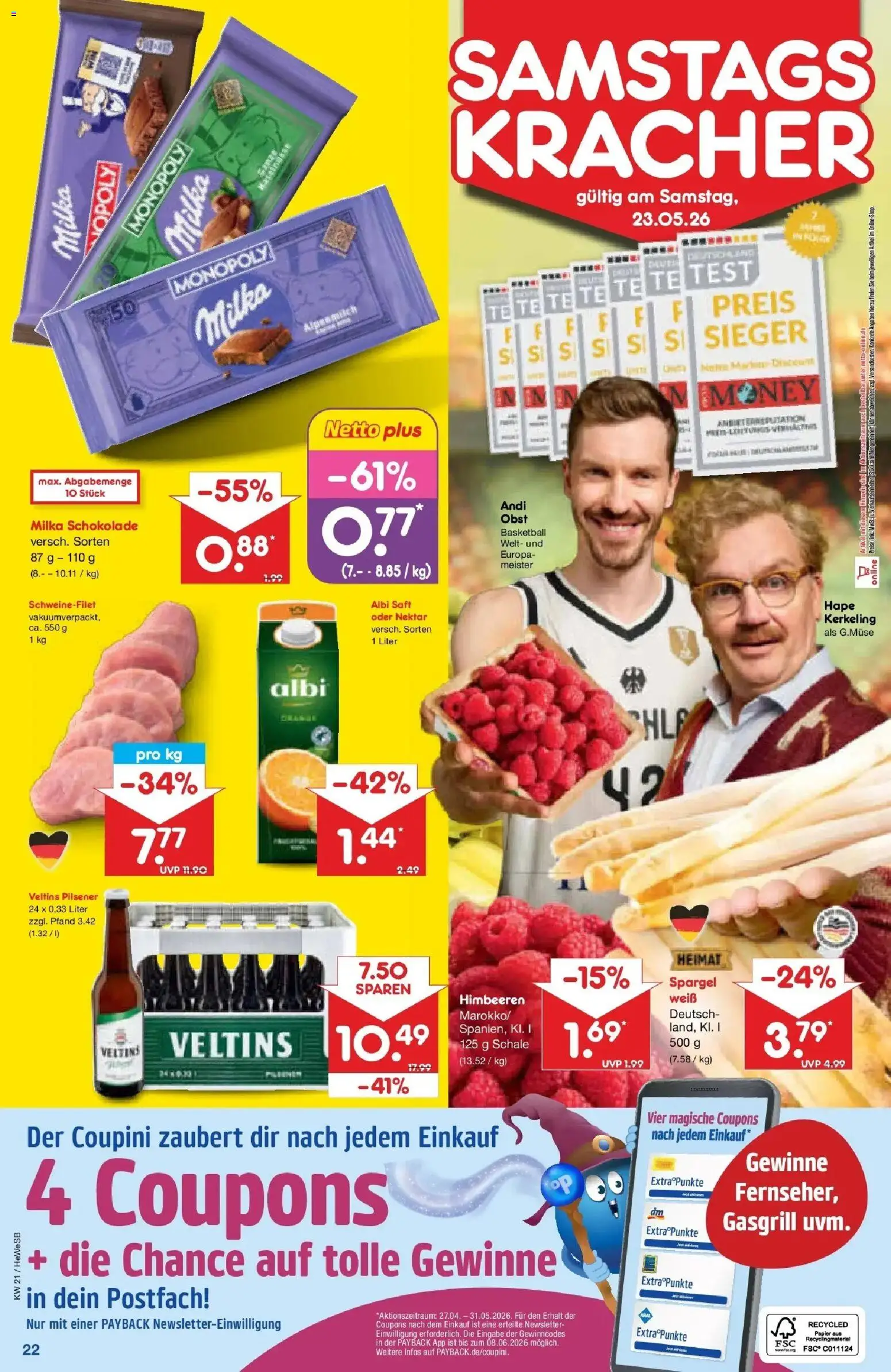 Netto Marken-Discount Prospekt Hamburg	 – gültig ab 17.05.2026 | Seite: 24 | Produkte: Milka schokolade, Spargel, Basketball, Saft