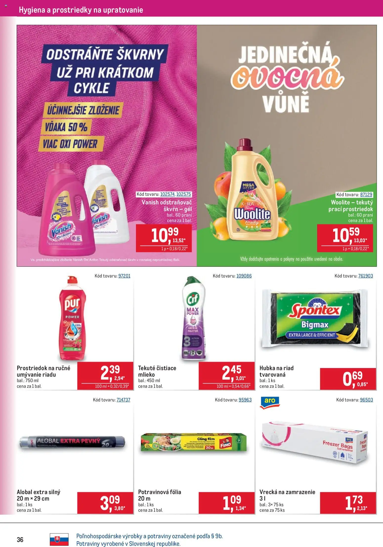 Nové Metro akcie – leták je platný od 01.07.2026 | Strana: 36 | Produkty: Mlieko, Vanish, Hubka, Woolite