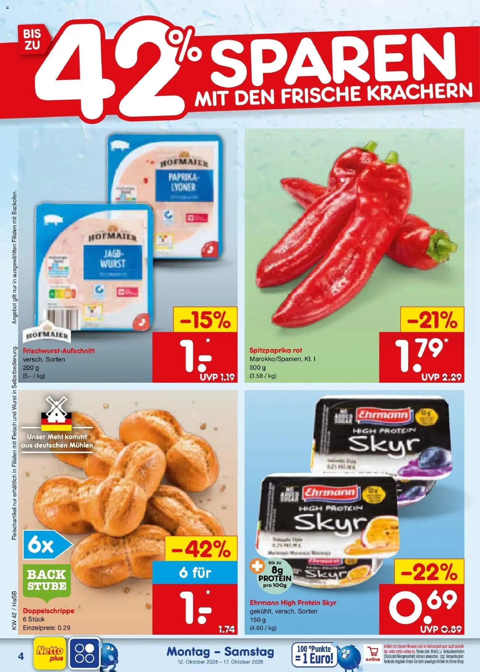 Netto Marken-Discount Prospekt Unna (ab 12.10.2026) » Angebote | Seite: 4 | Produkte: Mehl, Paprika, Wurst, Fleisch