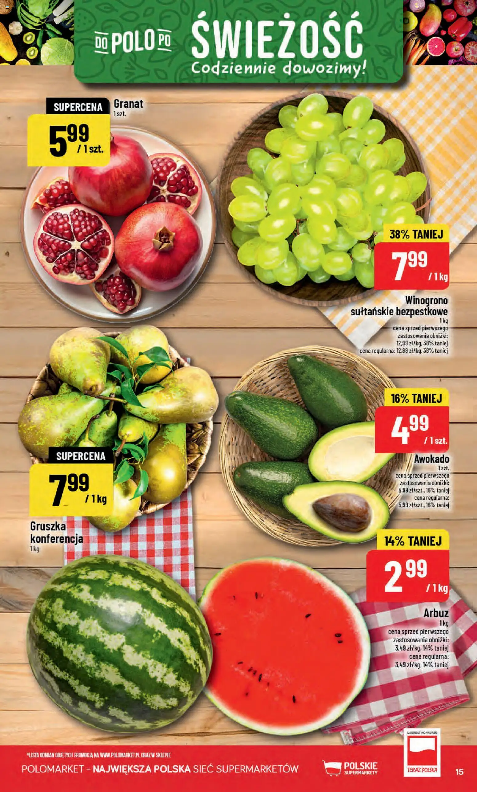 POLOmarket gazetka od 02.09.2026 | Strona: 15 | Produkty: Arbuz, Gruszka, Winogrono, Awokado