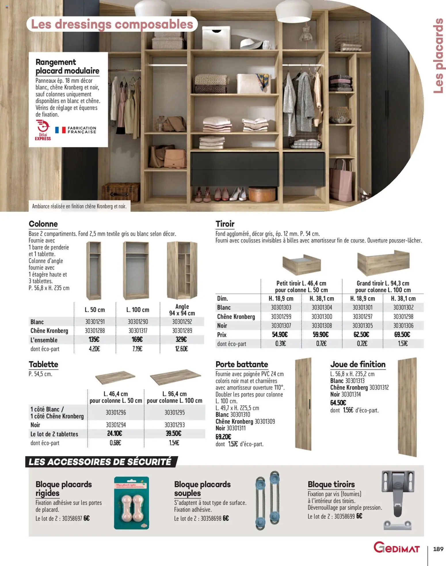 {H1} | Page: 189 | Produits: Tablette, Base, Porte, Portes