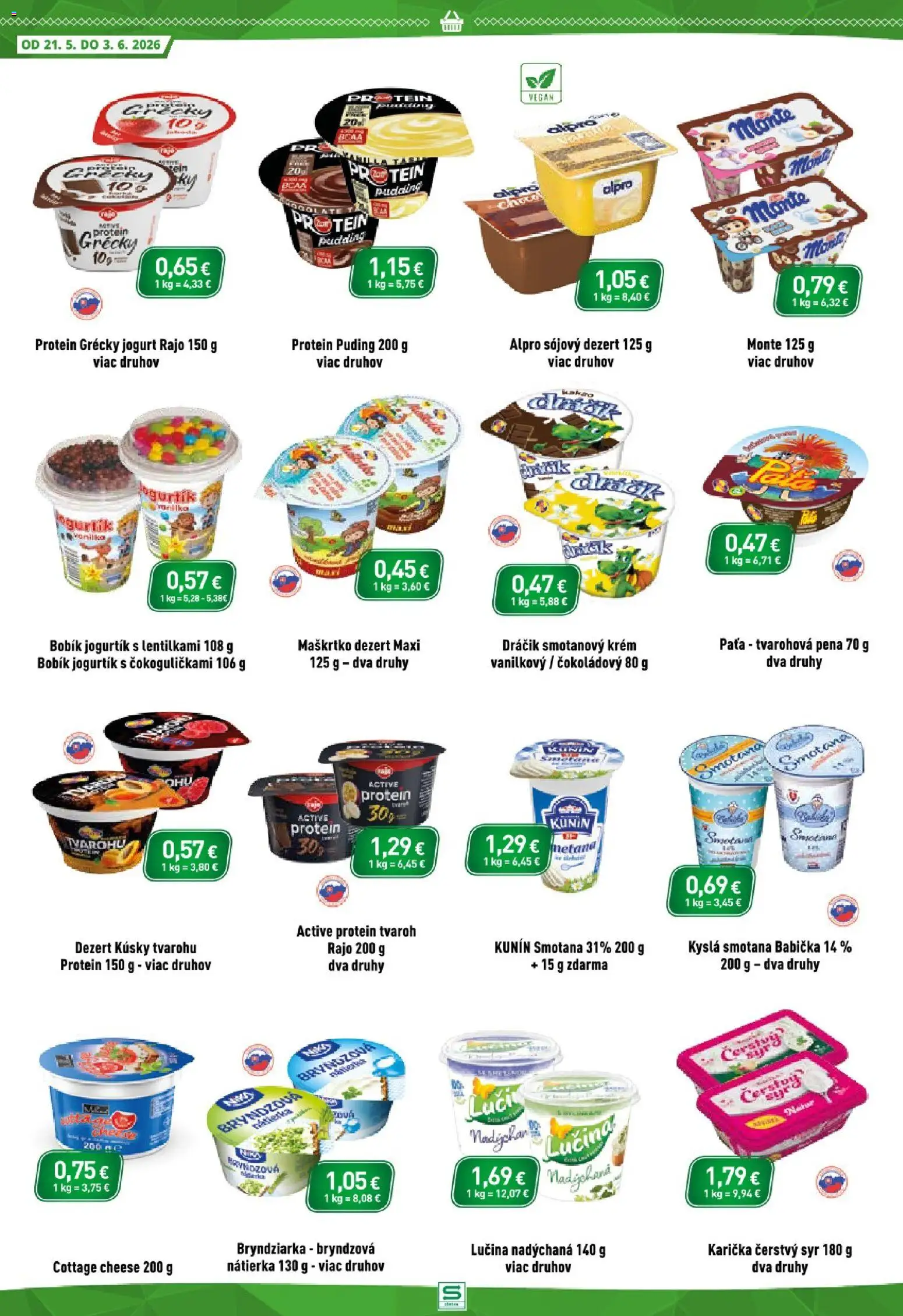 Nové Sintra akcie – leták je platný od 21.05.2026 | Strana: 6 | Produkty: Syr, Protein, Tvaroh, Alpro