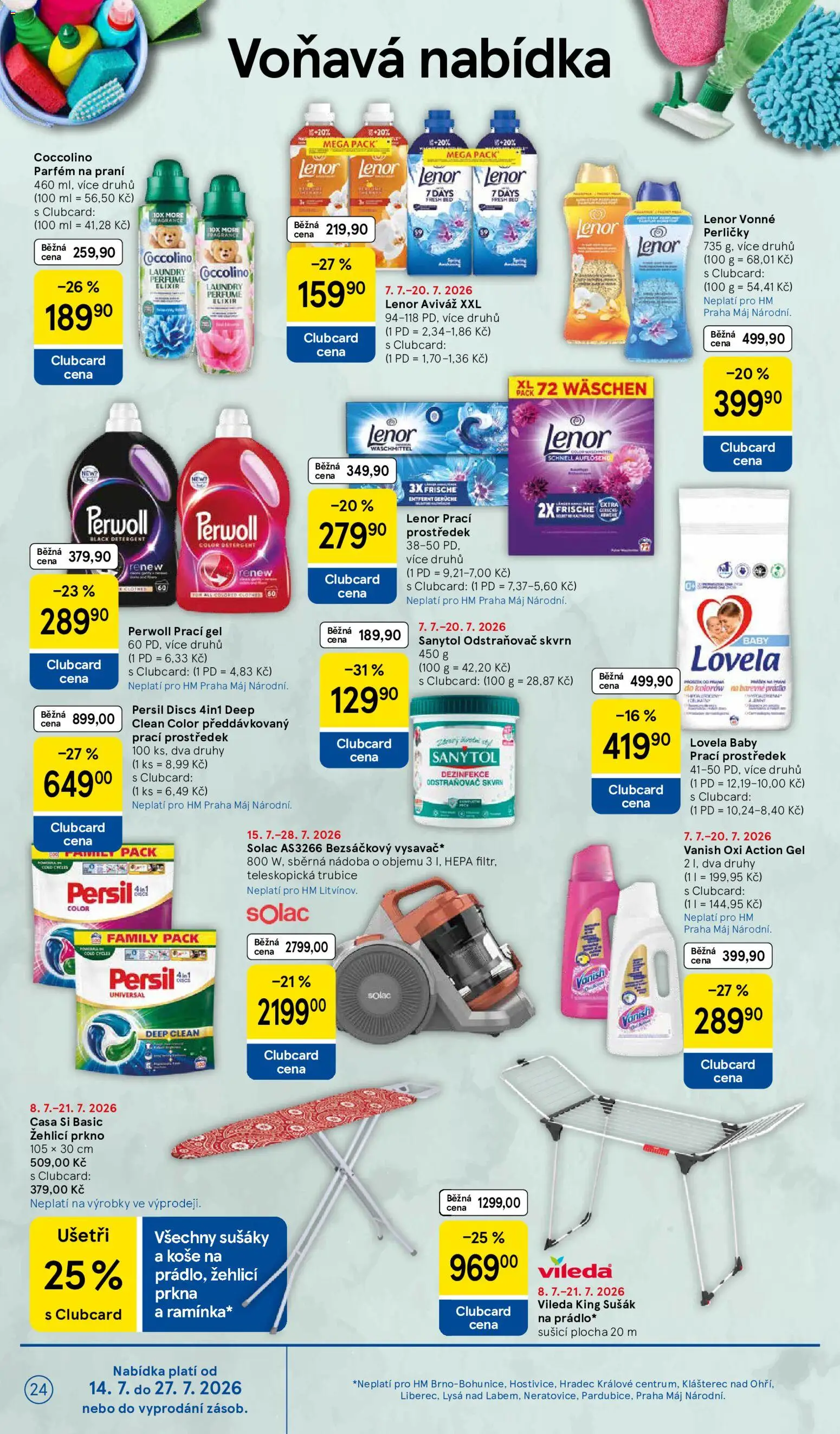 Tesco leták - Hypermarket od 15.07.2026 | Strana: 24 | Produkty: Lenor, Žehlicí prkno, Coccolino, Vanish oxi action