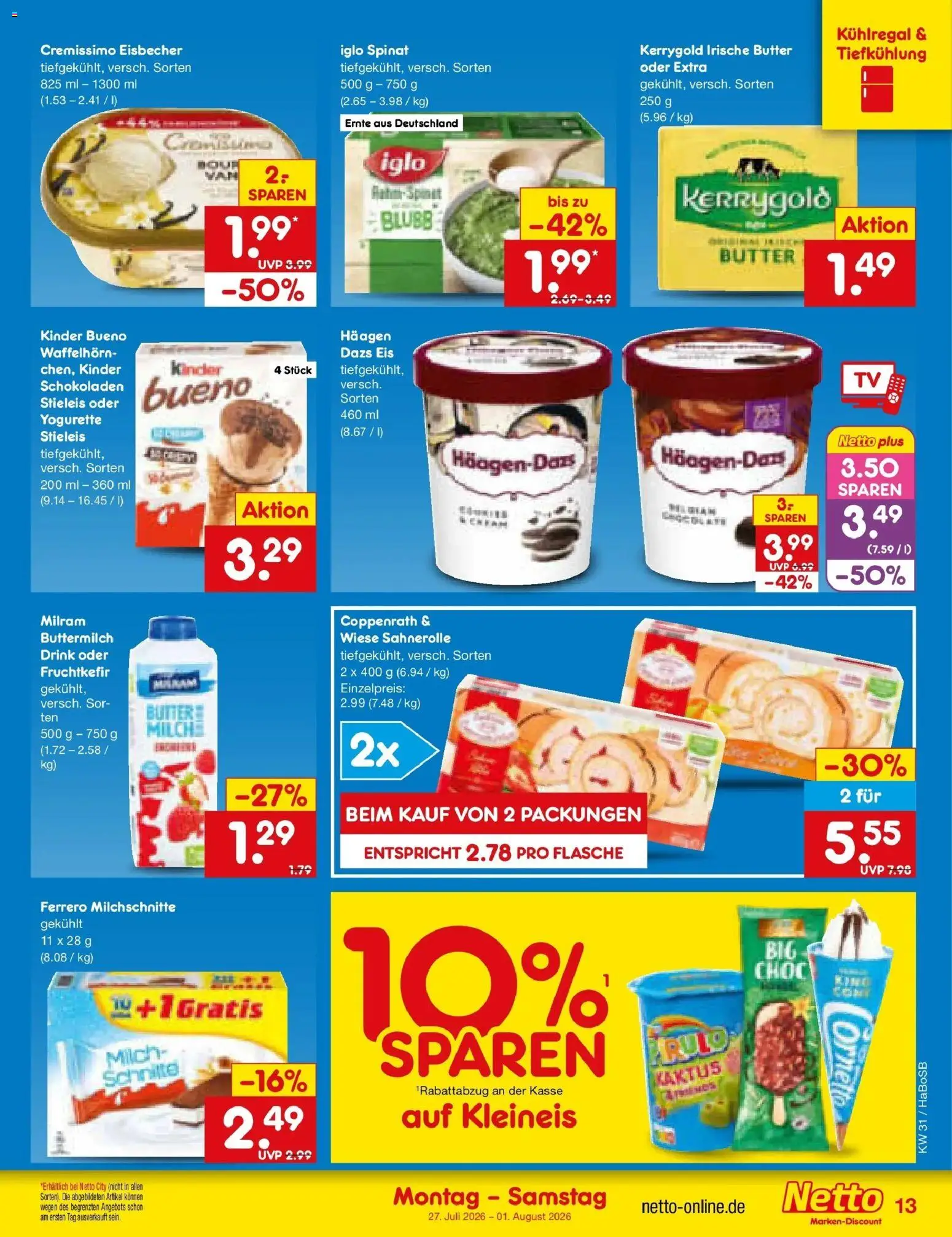 Netto Marken-Discount Prospekt Bochum – gültig ab 27.07.2026 | Seite: 21 | Produkte: Cremissimo, Kinder bueno, Milram, Ferrero milchschnitte
