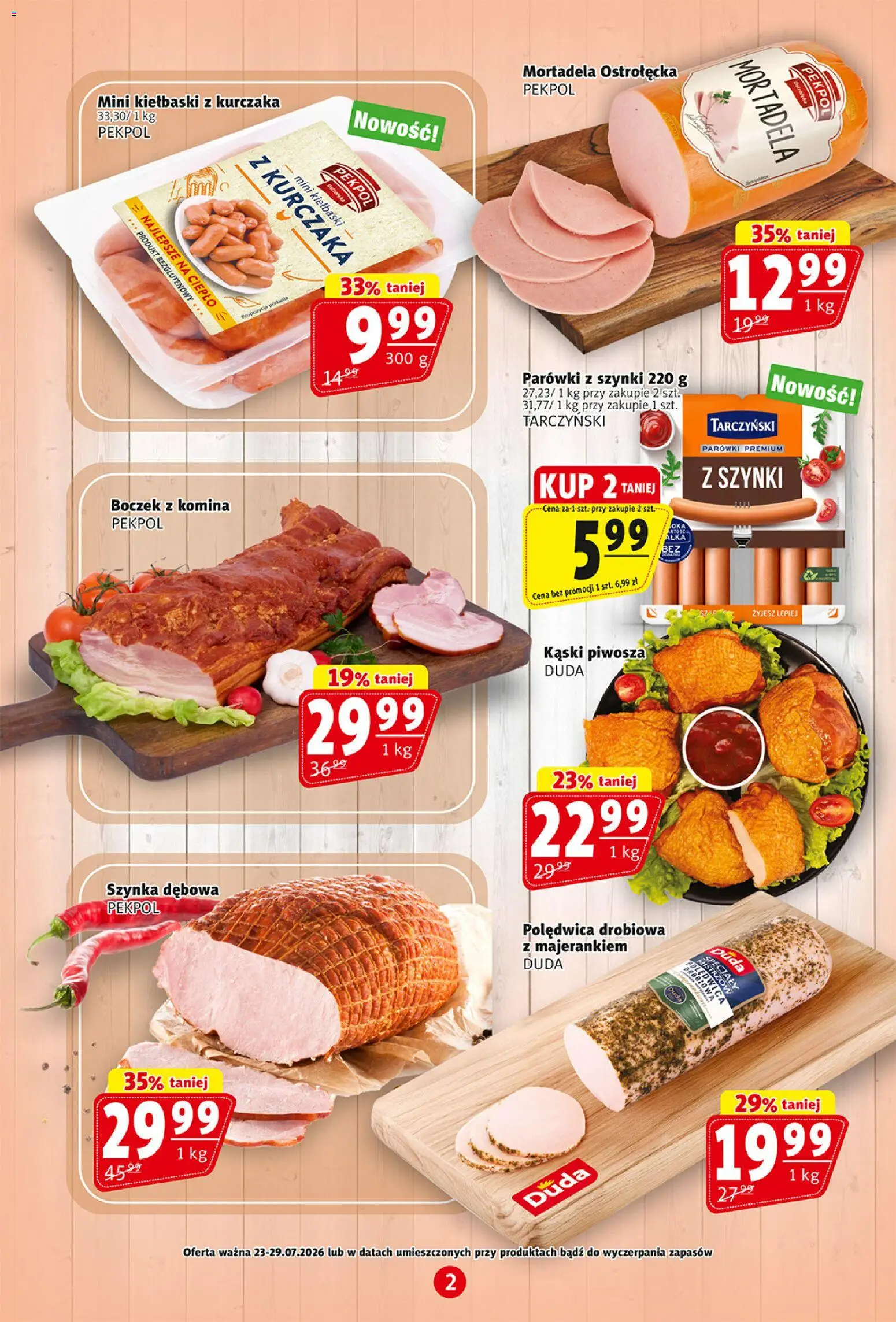 Prim Market gazetka od 23.07.2026 | Strona: 2 | Produkty: Parówki, Kiełbaski, Szynka, Boczek