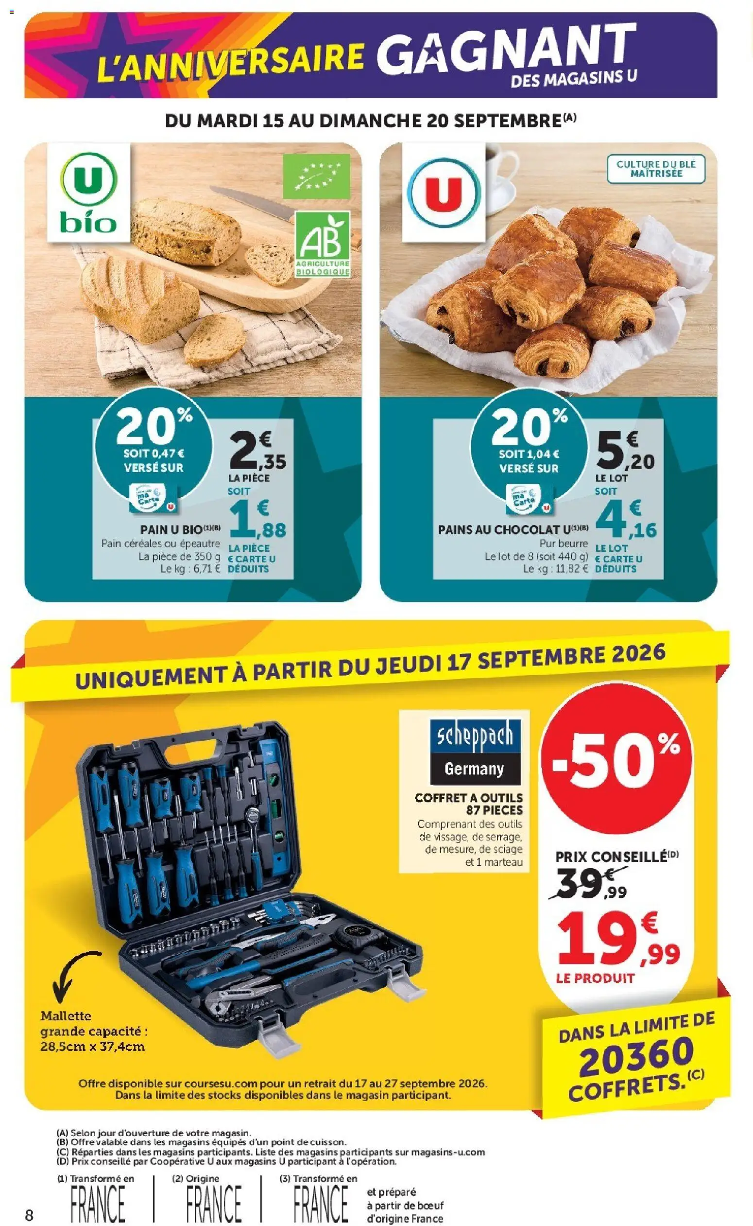 {H1} | Page: 8 | Produits: Outils, Pain, Chocolat, Céréales