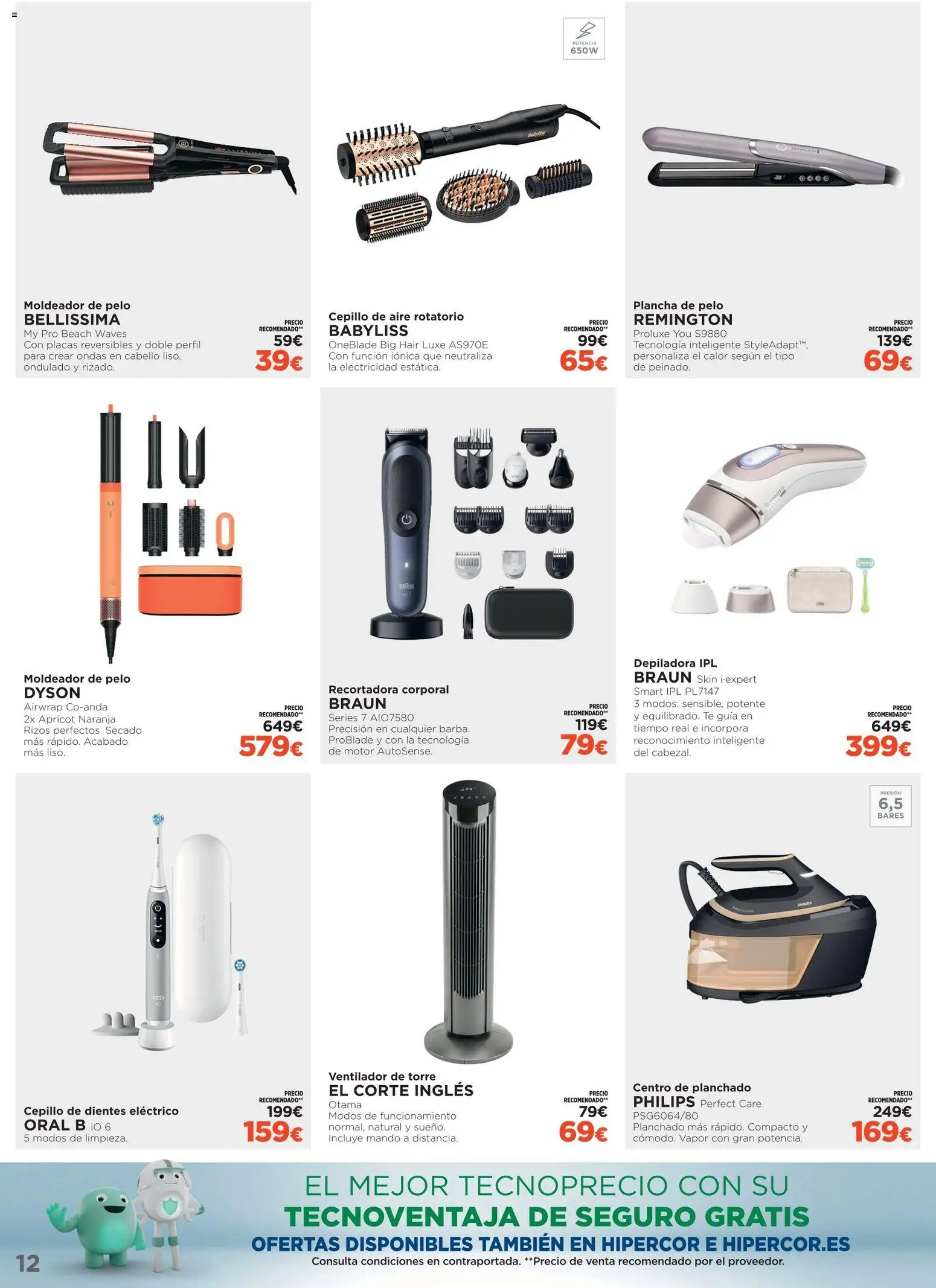 El Corte Inglés ofertas Haier │ válido desde el 15/07/2026 | Página: 12 | Productos: Ventilador, Depiladora, Plancha de pelo, Cepillo de dientes eléctrico