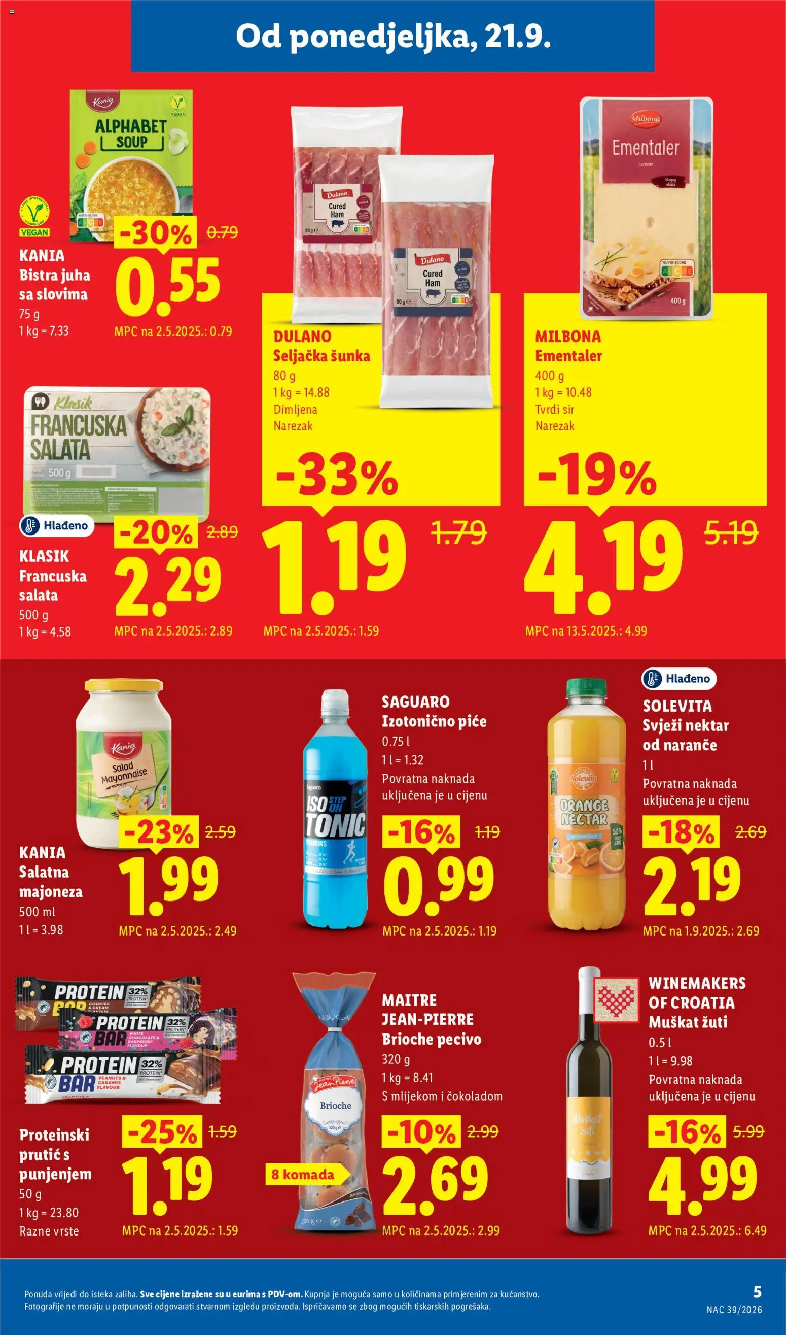 Lidl katalog | vrijedi od 28.09.2026 | Stranica: 5 | Proizvodi: Šunka, Naranče, Nektar, Salata