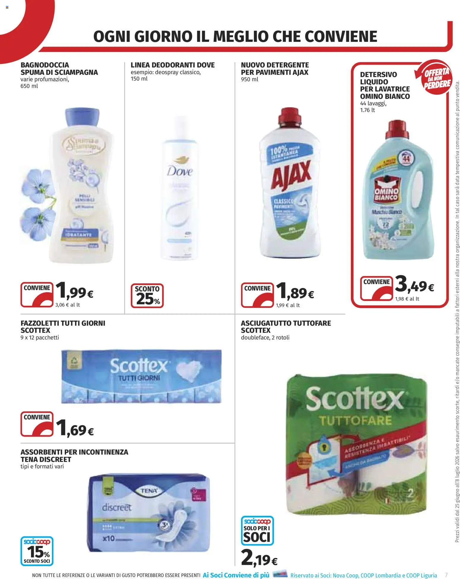 Volantino COOP del 25/06/2026 | Pagina: 7 | Prodotti: Fazzoletti, Lavatrice, Data, Asciugatutto