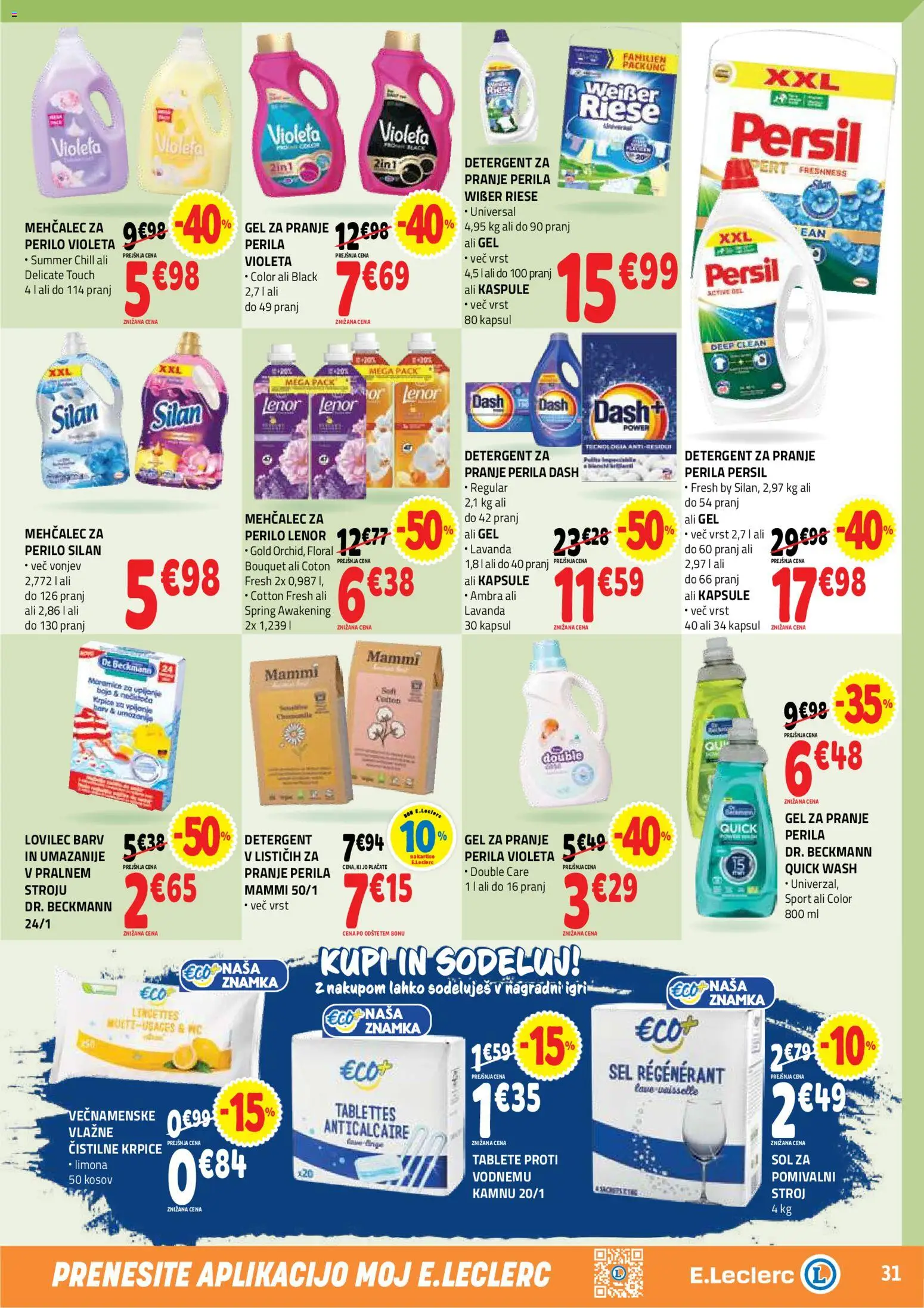 Novi E.leclerc katalog ponudbe – veljaven od 09.09.2026 | Stran: 31 | Izdelki: Mehčalec, Detergent, Sol, Limona
