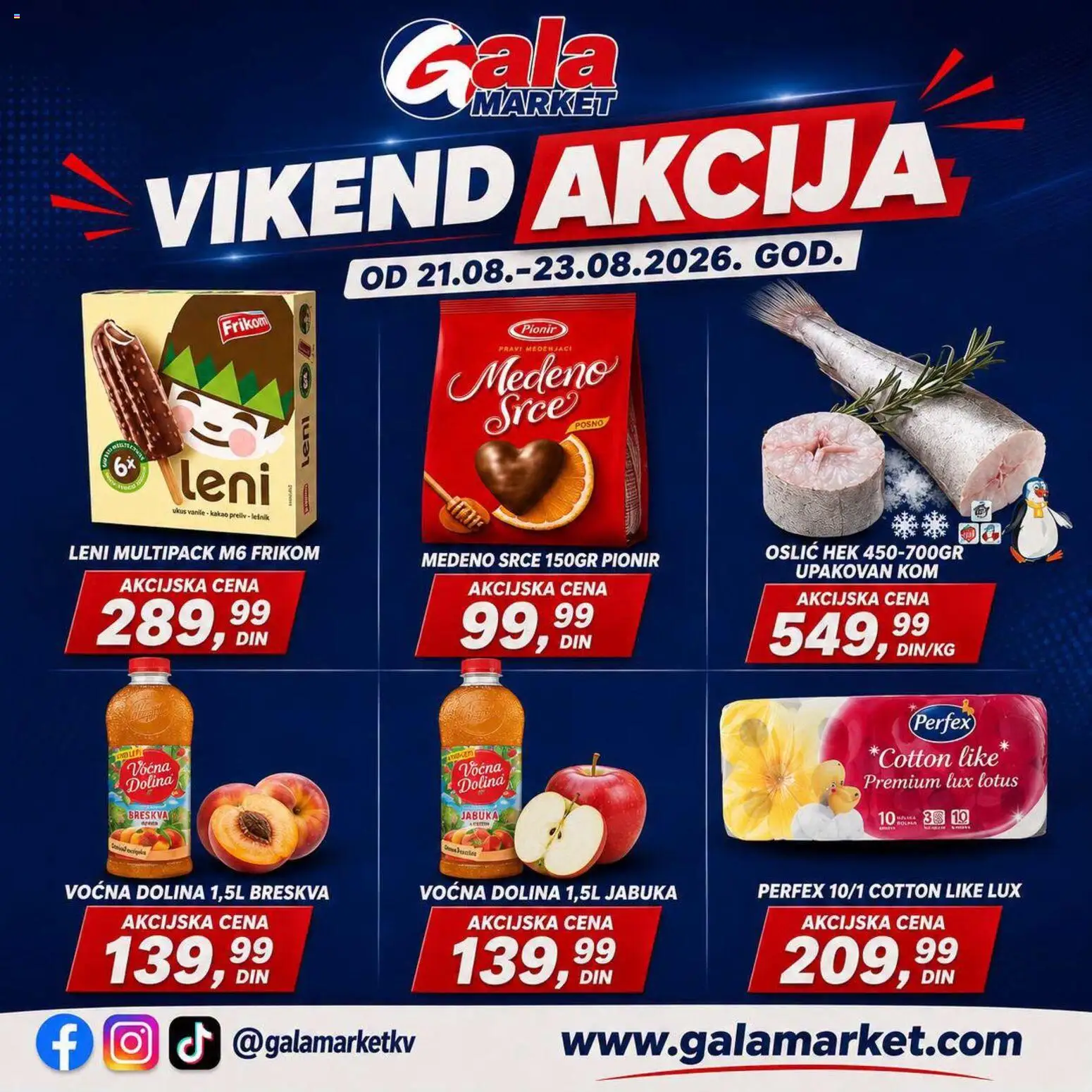 Gala MARKET katalog - važi od 21.08.2026 | Strana: 1 | Proizvode: Kakao, Lotus, Oslić, Breskva