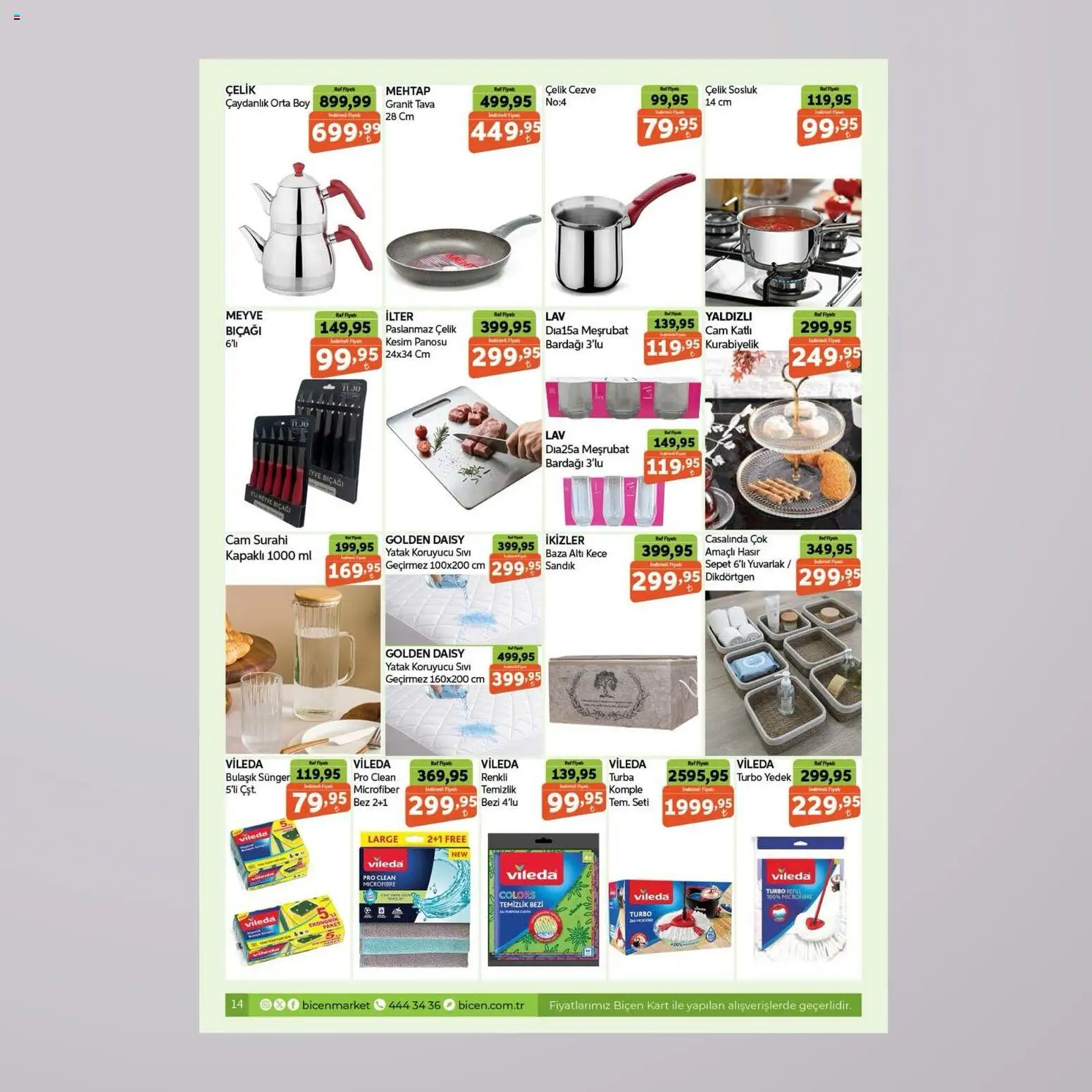 Biçen Market Katalog - 15.05.2026 tarihinden itibaren geçerlidir | Sayfa: 14 | Ürünler: Çaydanlık, Yatak koruyucu, Su, Sürahi