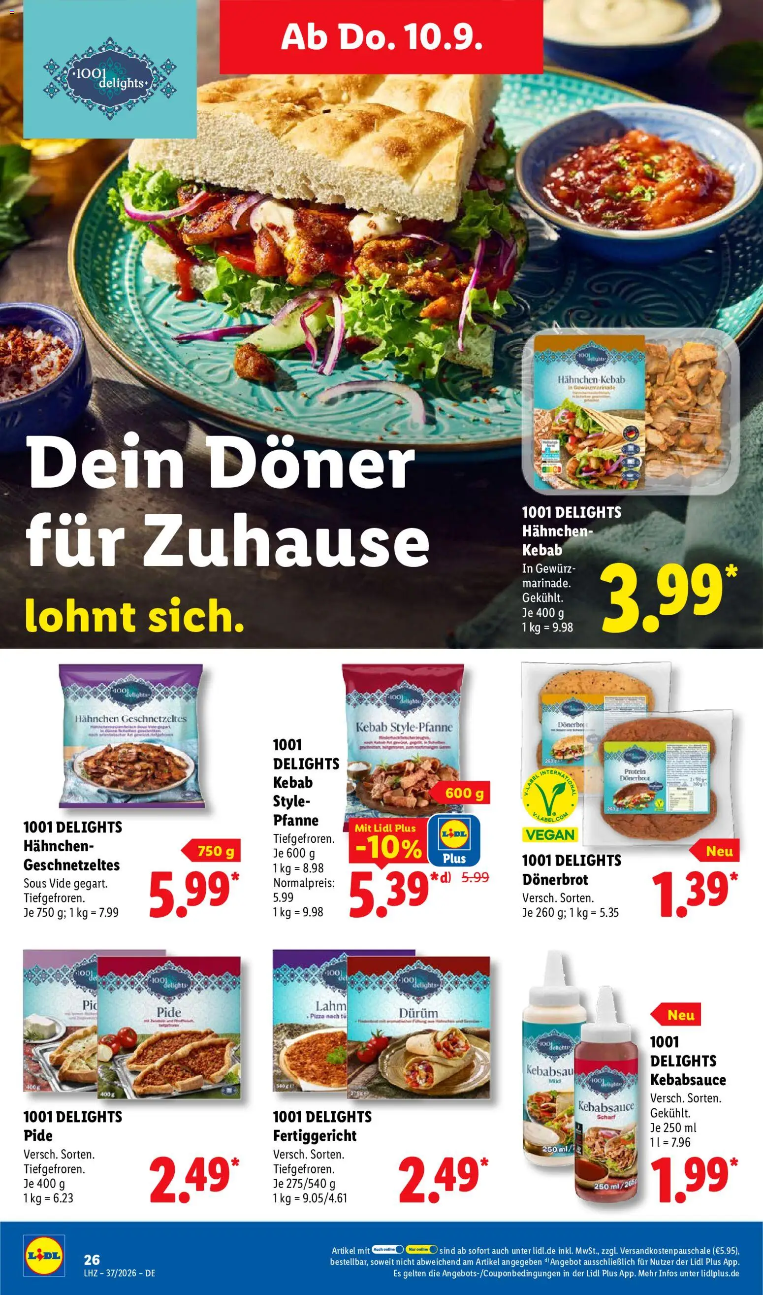 Lidl Německo leták od 07.09.2026 | Strana: 54 | Produkty: Vegan, Pizza, Sous vide, Kebab