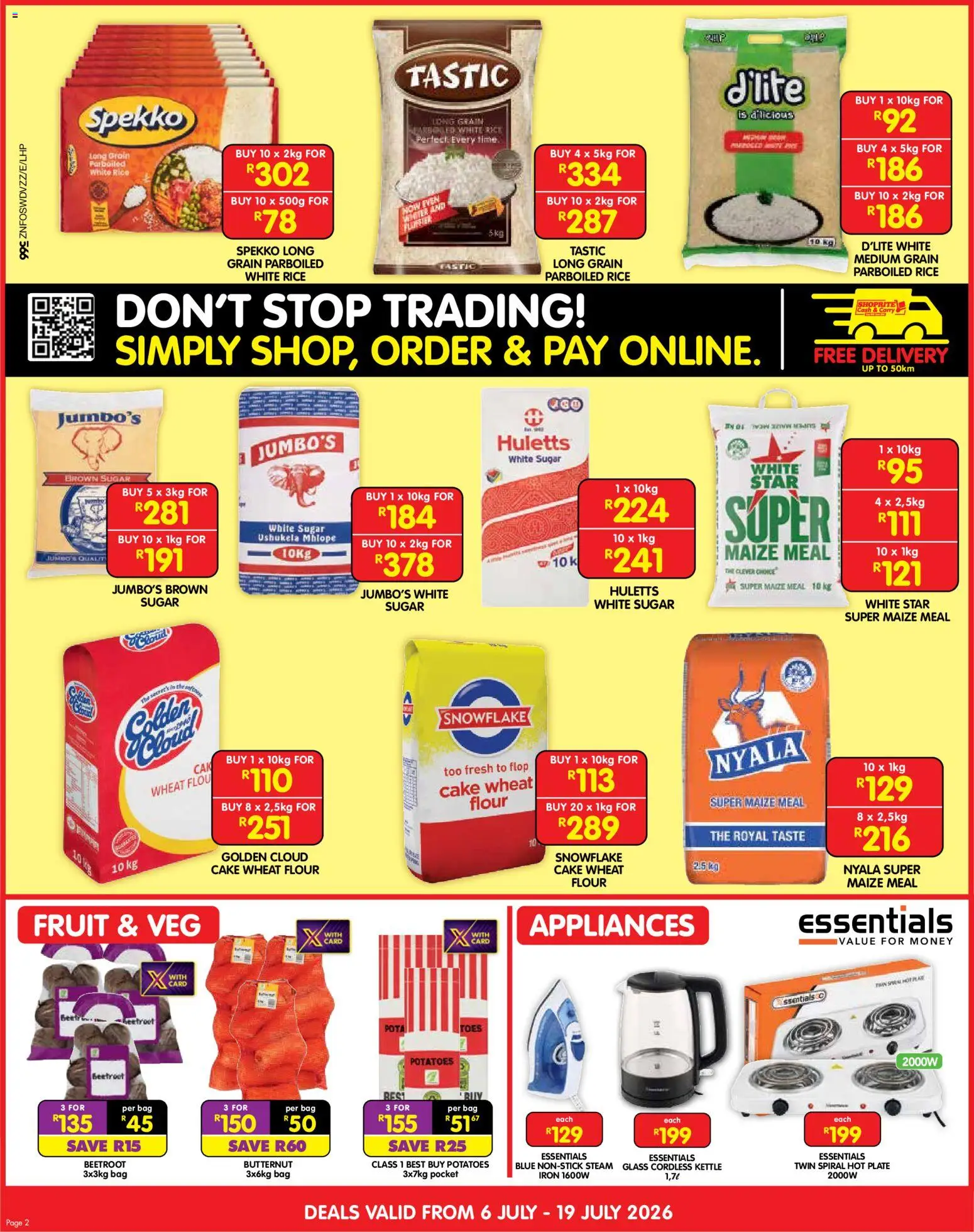 New Shoprite catalogue – valid from 06/07/2026 | Page: 2 | Products: Flour, Plate, Iron, Hot plate
