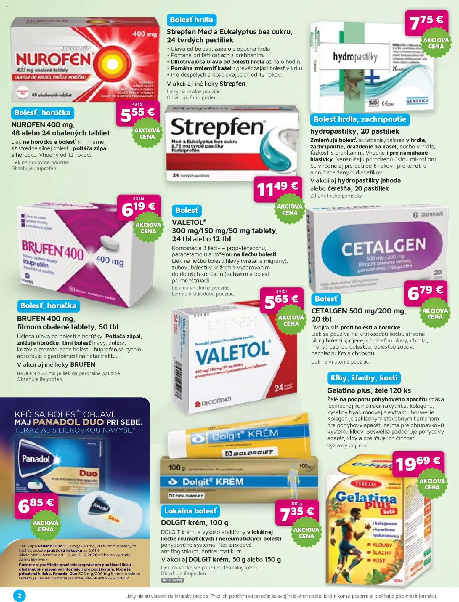 Nové Plus lekáreň akcie – leták je platný od 01.05.2026 | Strana: 2 | Produkty: Kolagén, Krém, Med