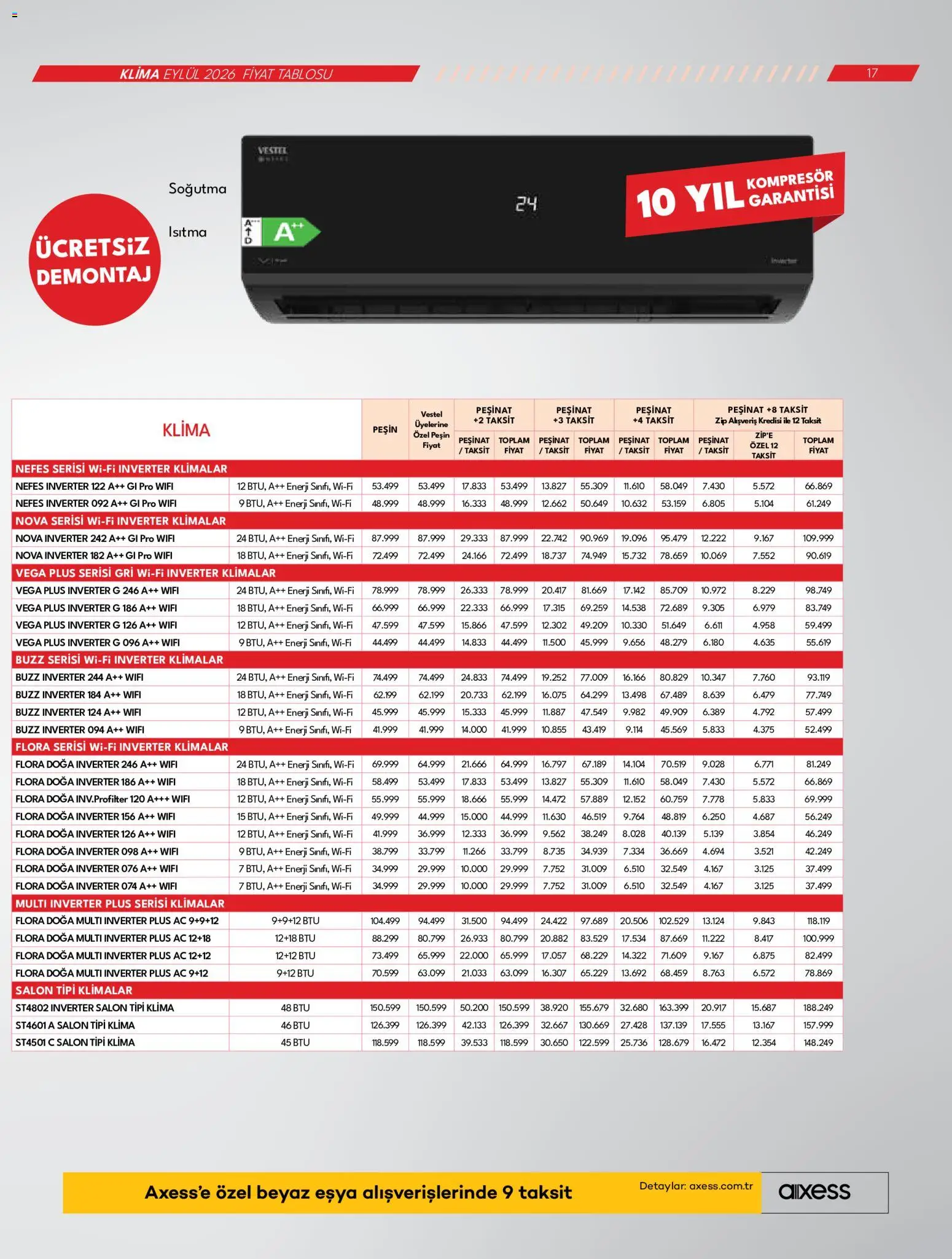 Vestel Katalog - 02 Eylül 2026 tarihinden itibaren geçerlidir | Sayfa: 17 | Ürünler: Klima