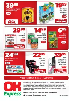 OK Foods specials catalogue – valid from 01/06/2026 | Page: 4 | Products: Beans, Coffee, Chicken, Toothpaste