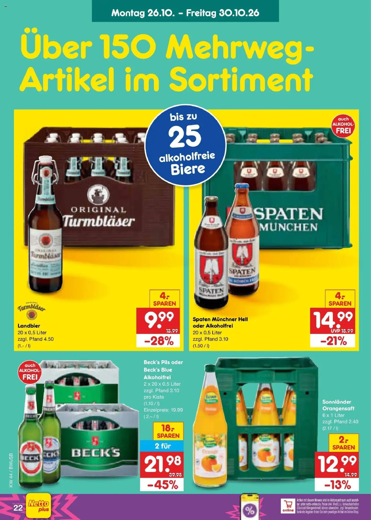Netto Marken-Discount Prospekt Bielefeld – gültig ab 26.10.2026 | Seite: 30 | Produkte: Pils, Orangensaft, Alkohol