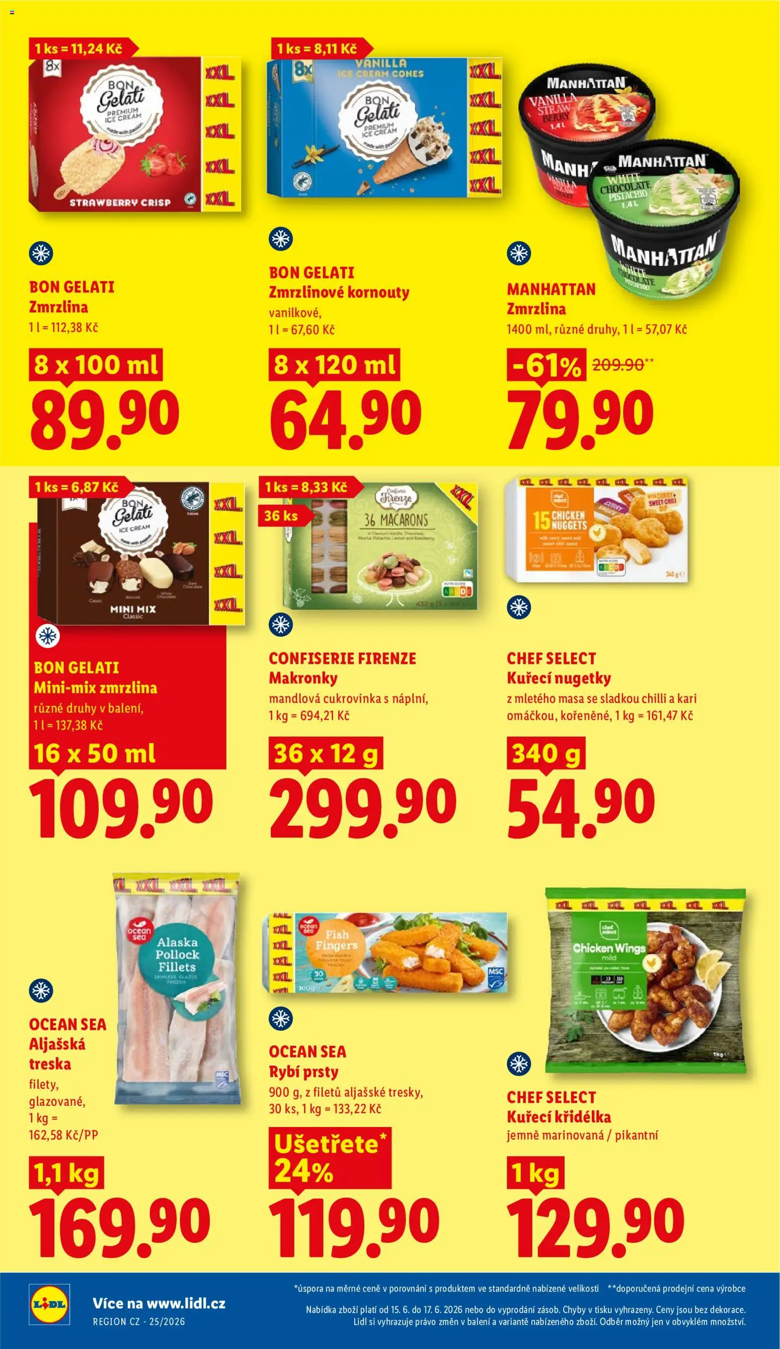 Lidl leták od 15.06.2026 | Strana: 16 | Produkty: Makronky, Zmrzlina, Kuřecí nugetky, Rybí prsty
